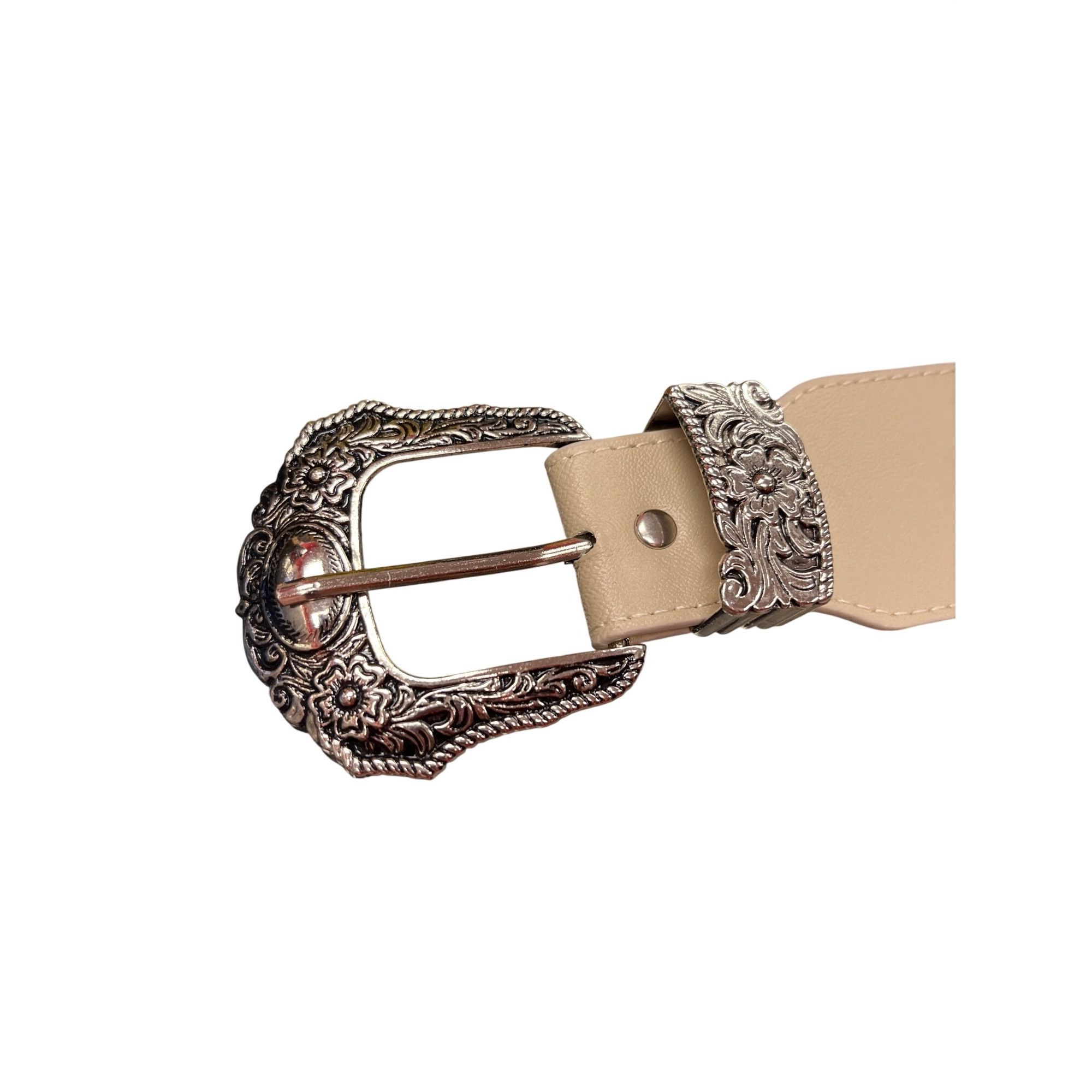 Other VTG Beige floral double buckle silver plated stretch wms bel Size ONE SIZE - 6 Thumbnail