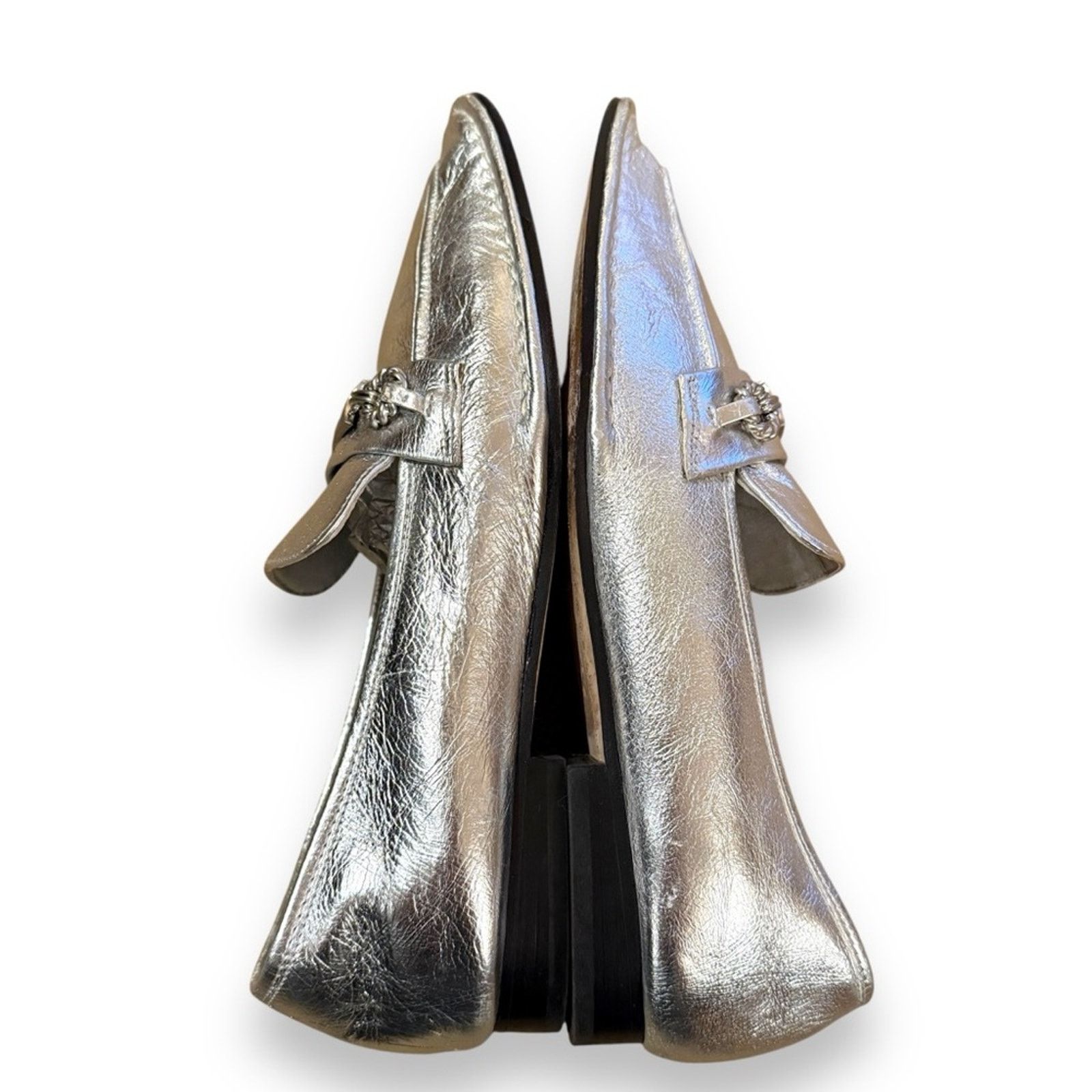 Tory Burch Tory Burch Perrine Metallic Silver Chain Leather Loafers Size US 9 / IT 39 - 3 Thumbnail