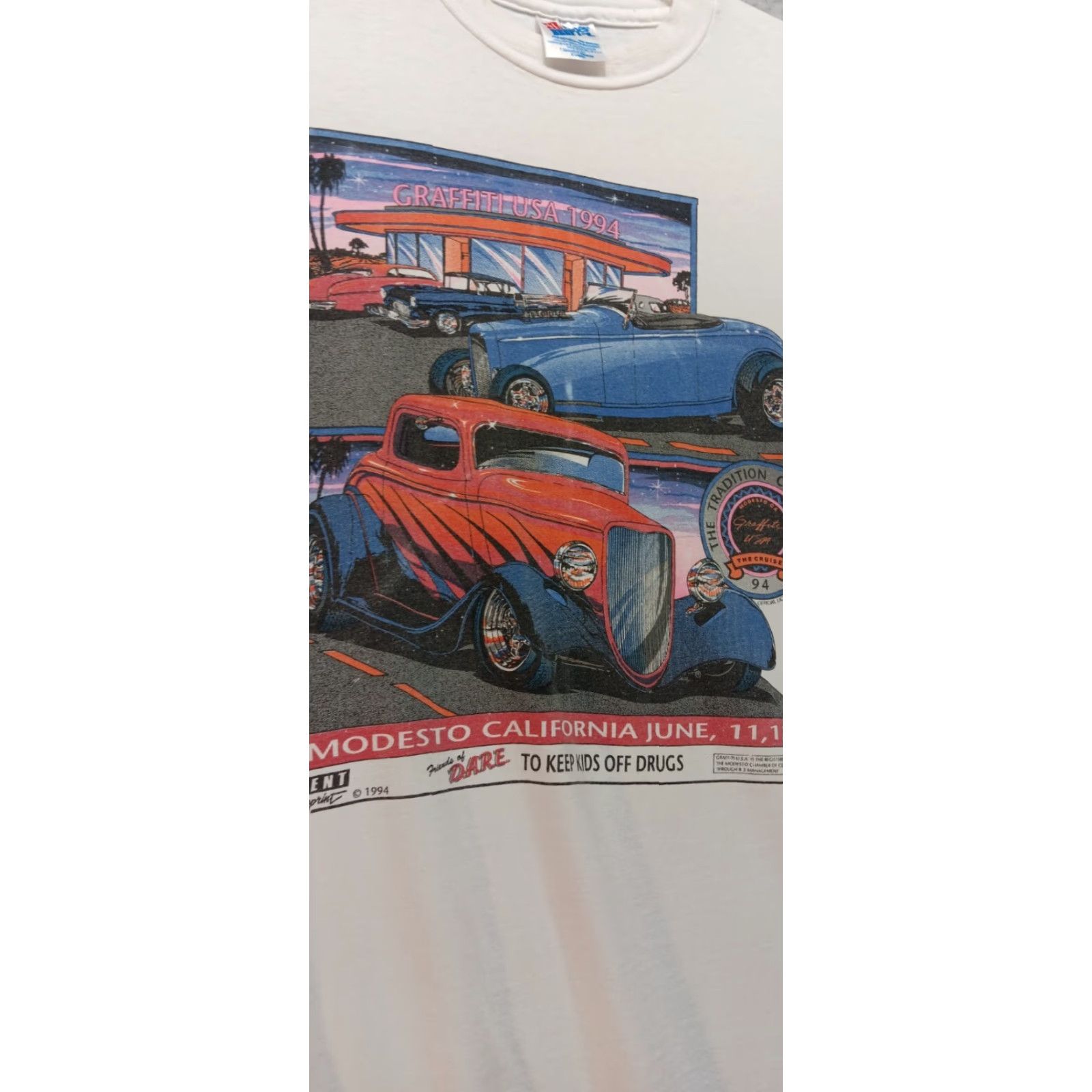 Hanes VINTAGE Graffiti USA 1994 Modesto CA Tee Shirt XL White Hanes Short Sleeve Graphic Tee Mens Size US XL / EU 56 / 4 - 5 Thumbnail