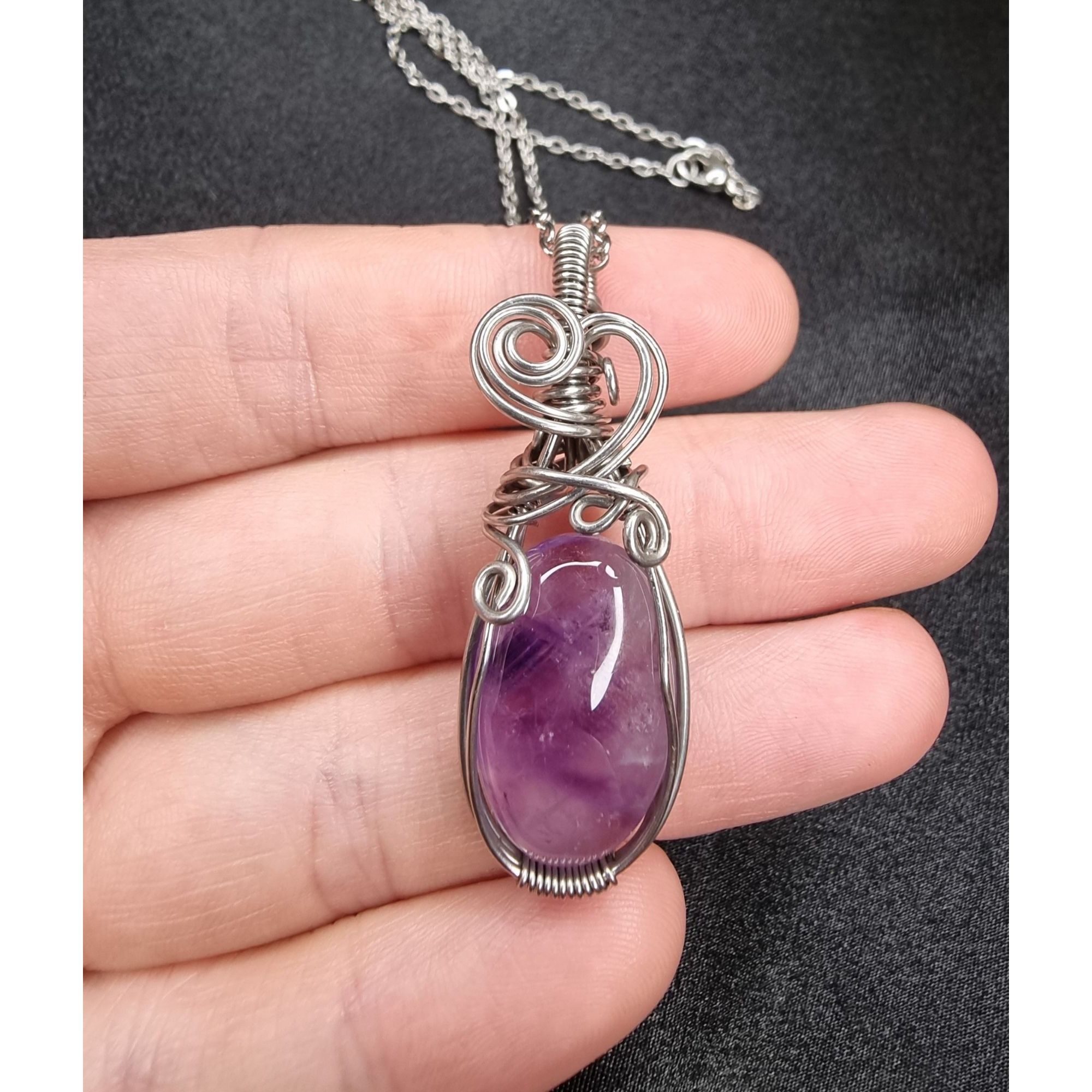 Vintage Genuine Amethyst Necklace With Handcrafted Wire Wrap Pendan Size ONE SIZE - 6 Thumbnail