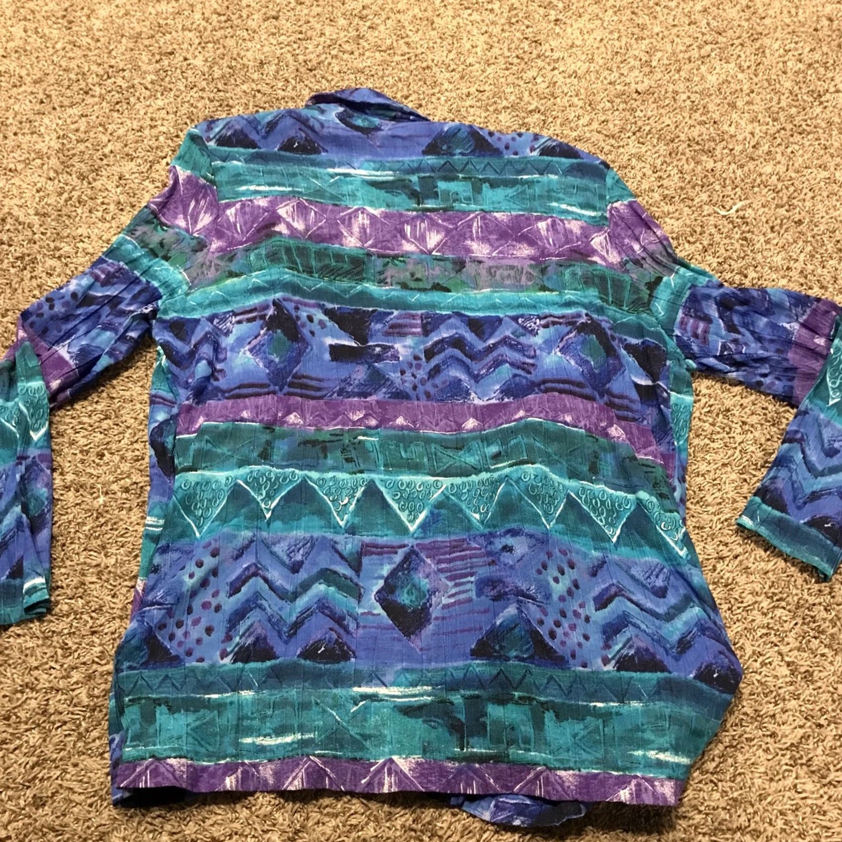 Vintage VINTAGE Alfred Dunner Cardigan Womens 14 Long Sleeve Knit Cotton Blend Geometric Shoulder Pads Blue Green 90s Casual Womens Size XL / US 12-14 / IT 48-50 - 3 Thumbnail