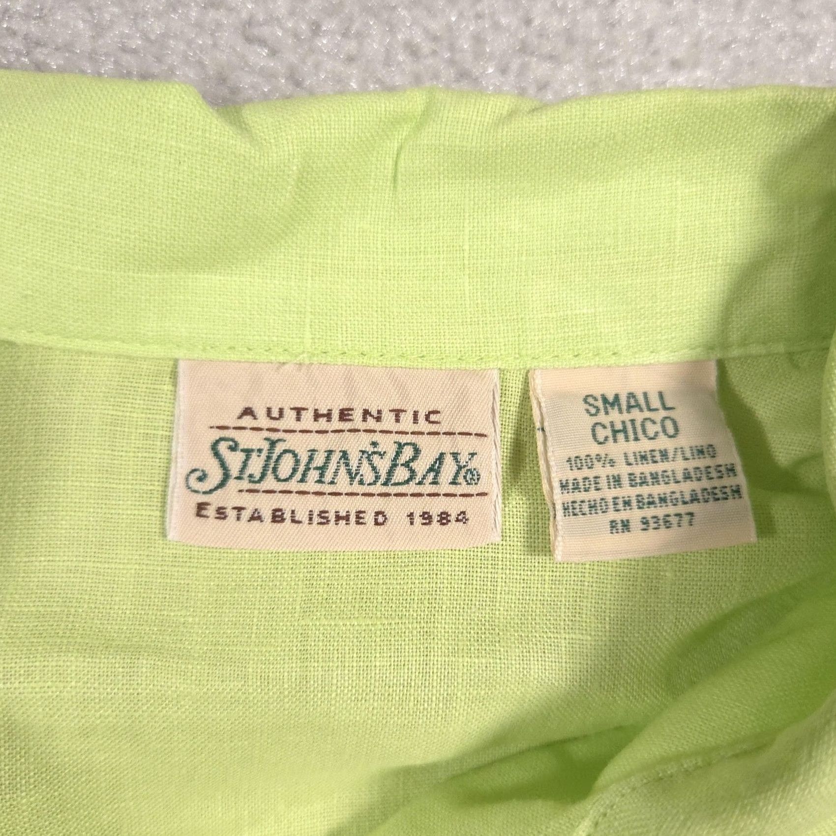 Vintage St. Johns Bay Shirt Womens Small Green Linen Short Sleeve Button Up Collared Top Size S / US 4 / IT 40 - 7 Thumbnail