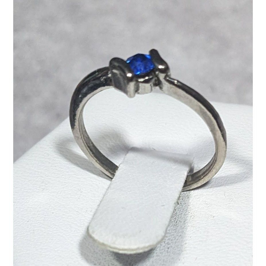 Other Minimalist Blue Gemmed Silver Tone Ring Size 5 Size ONE SIZE - 4 Thumbnail