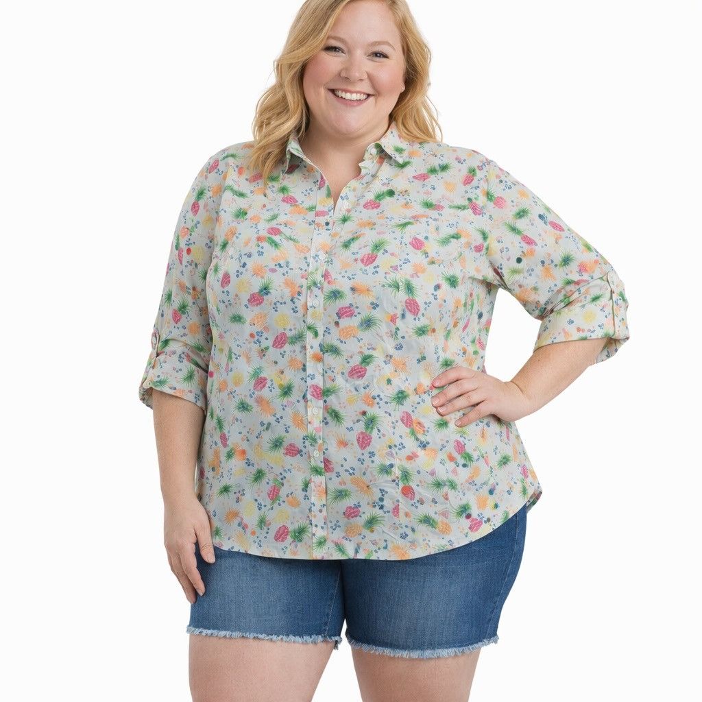 Talbots Talbots Women’s Pineapple Watermelon Button Up Roll Tab Slee Size XL / US 12-14 / IT 48-50 - 1 Thumbnail