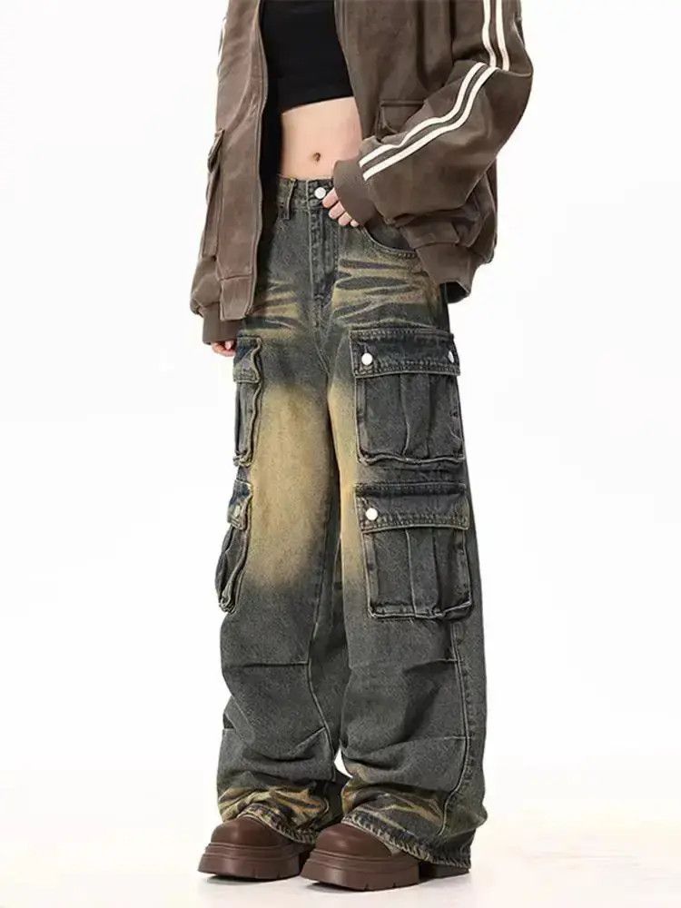 Japanese Brand Washed yellow clay multi-pocket design wide leg baggy jeans Size US 32 / EU 48 - 2 Thumbnail