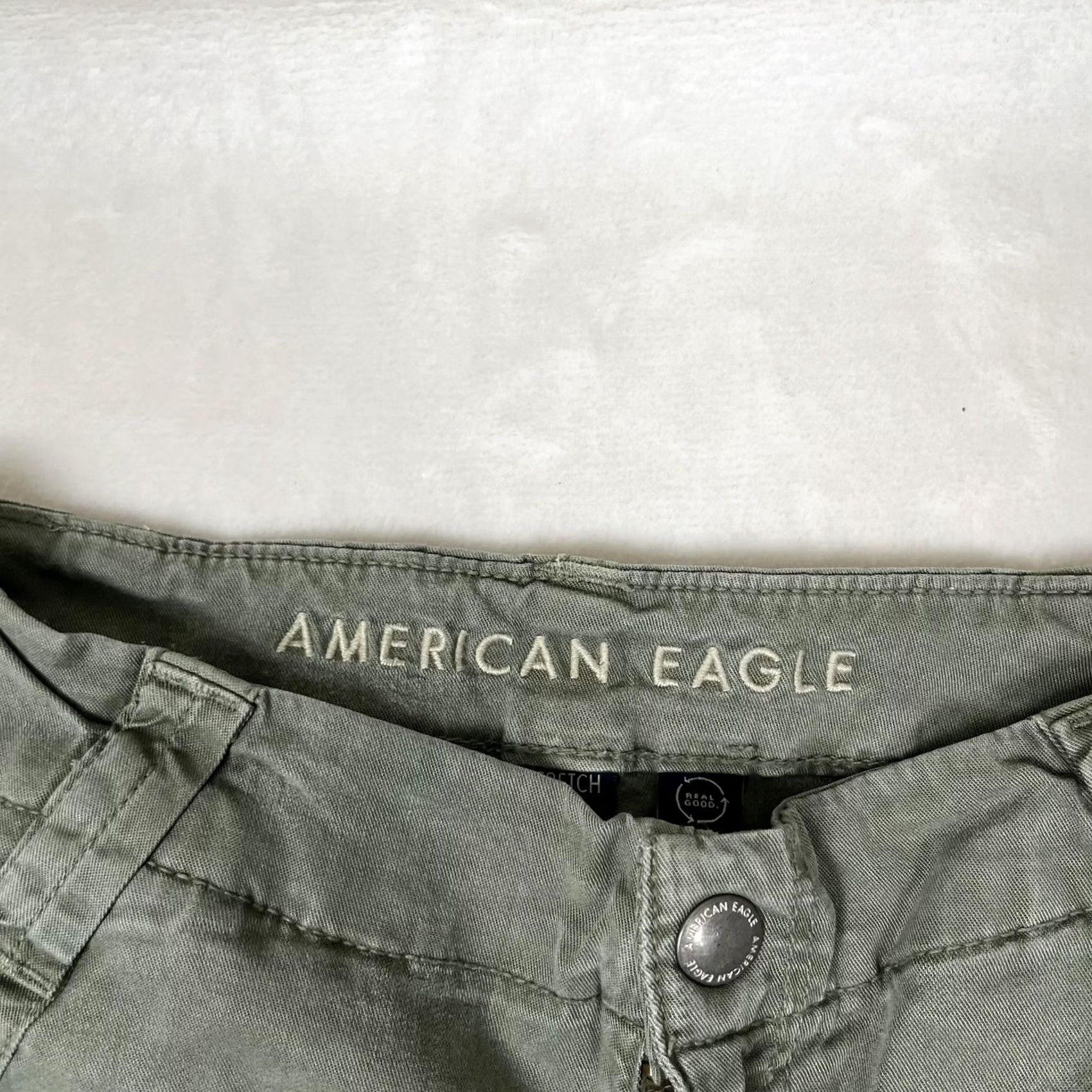 American Eagle Outfitters American Eagle Outfitters Cargo Pants Womens 00 Green Baggy Wide Leg Stretch Twill Pockets Logo Relaxed Casual Size 24" / US 00 / IT 34 - 4 Thumbnail