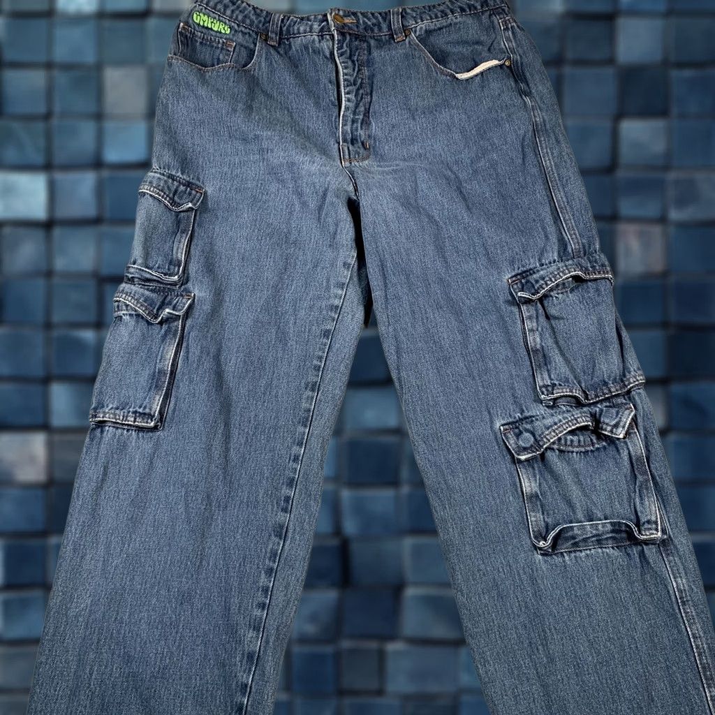 Empyre Empyre Tori Jeans Women Large Blue Cargo Jogger Denim Elastic Cuffs Pockets Y2K Jeans Size 38" / US 16 / IT 52 - 1 Thumbnail