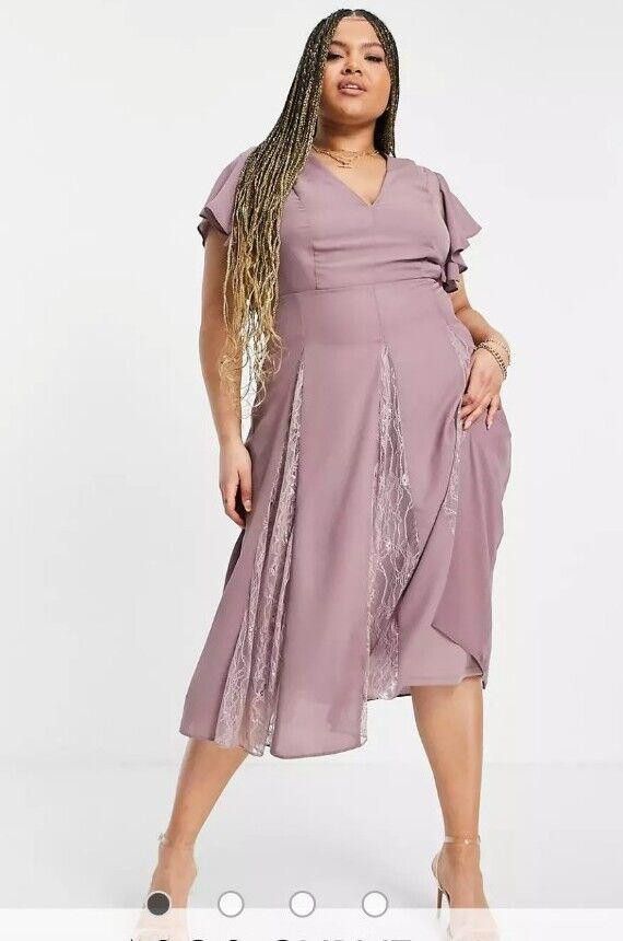 Designer Asos Curve Dress Sz 14 Mauve Formal Bridesmaid Lace Cut V Size XL / US 12-14 / IT 48-50 - 1 Thumbnail
