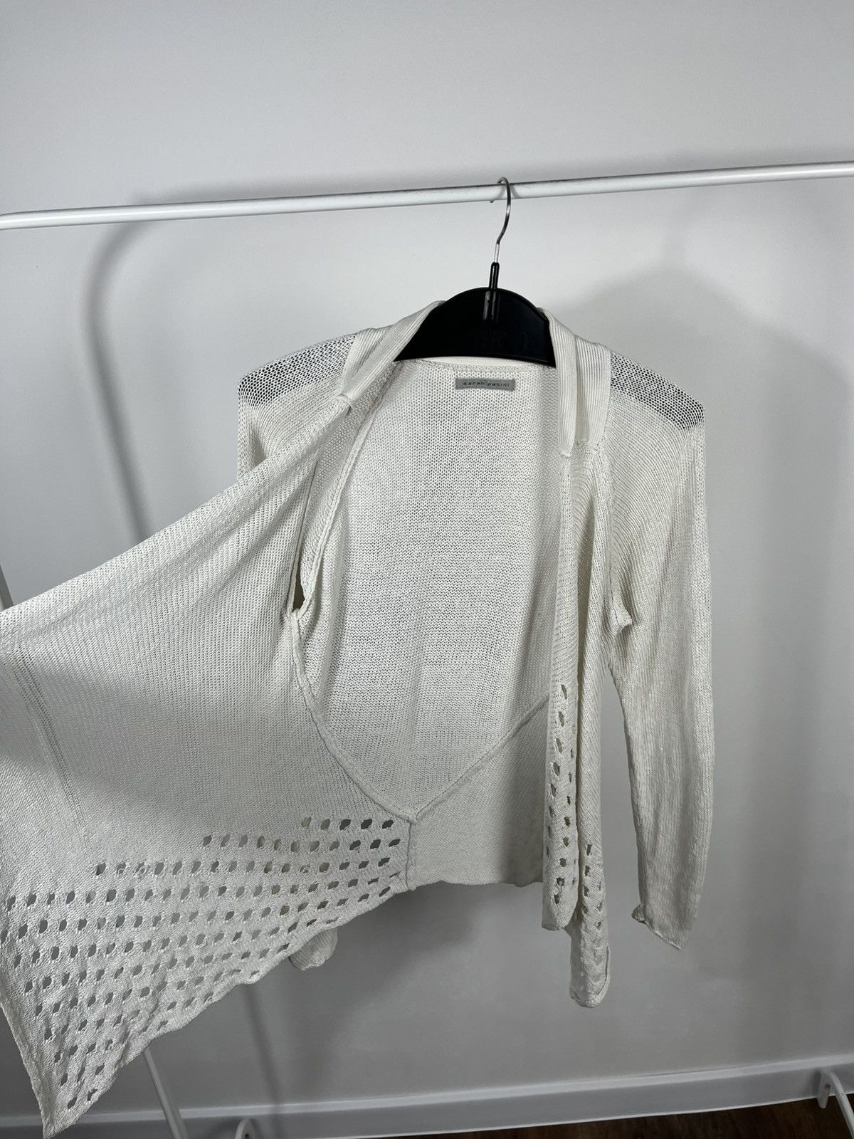 Sarah Pacini Sarah Pacini White Knit Open Cardigan Draped Long Sleeve Size S / US 4 / IT 40 - 6 Thumbnail