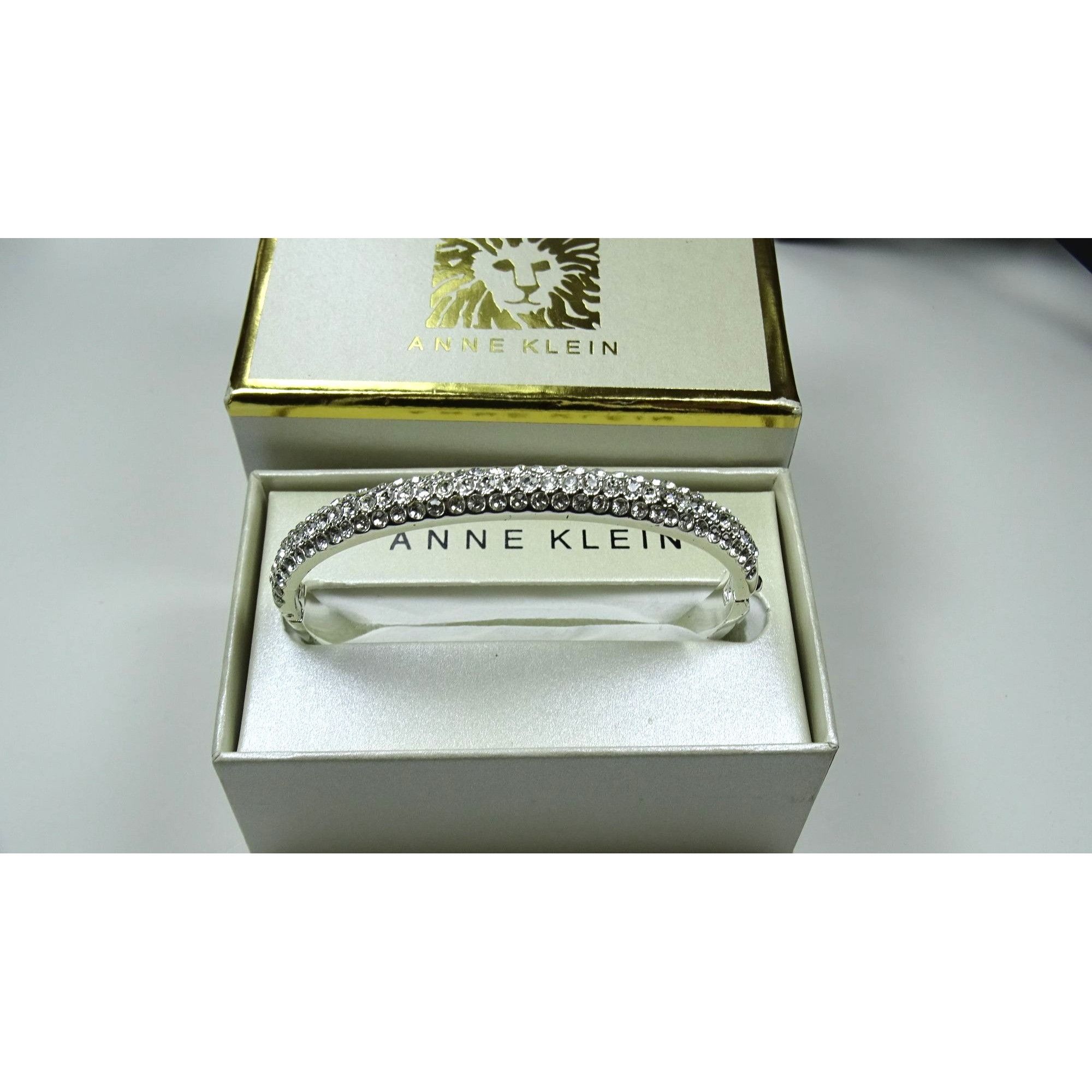 Anne Klein Anne Klein Silver-Tone Crystal Bangle Bracelet With Gift Box Size ONE SIZE - 1 Thumbnail