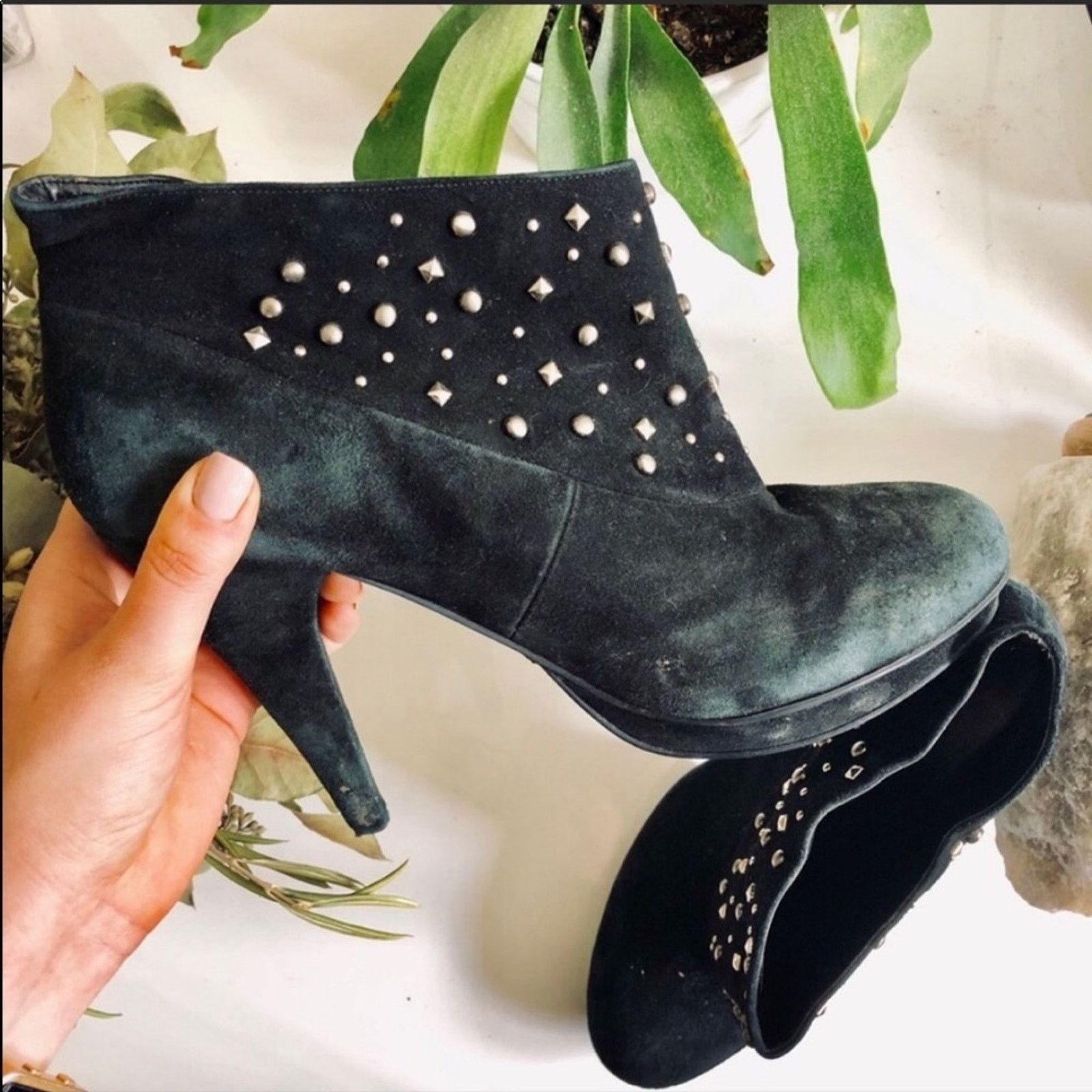 Bcbgmaxazria BCBG Black Suede Silver Stud Studded Boot Booties Heels Size US 9 / IT 39 - 1 Thumbnail