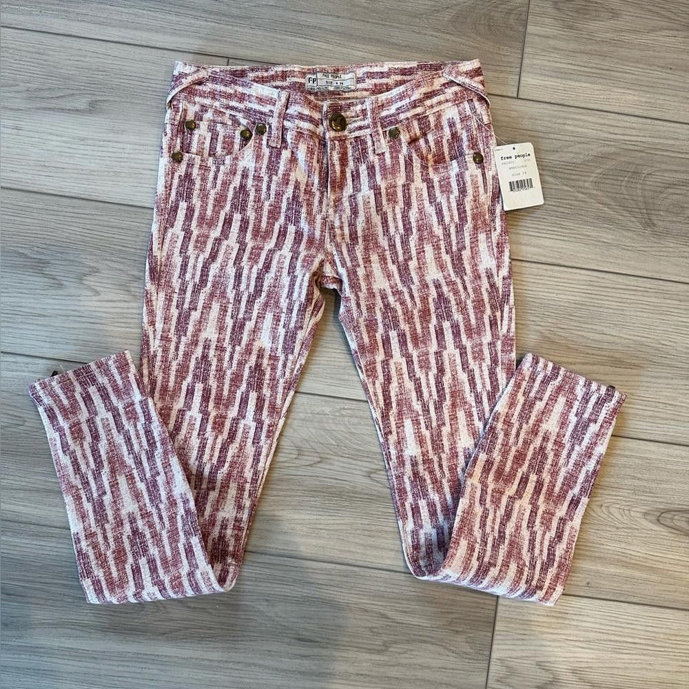 Free People Free People Americana Ikat Red White Crop Skinny Jeans 24 Size 24" / US 00 / IT 34 - 9 Thumbnail