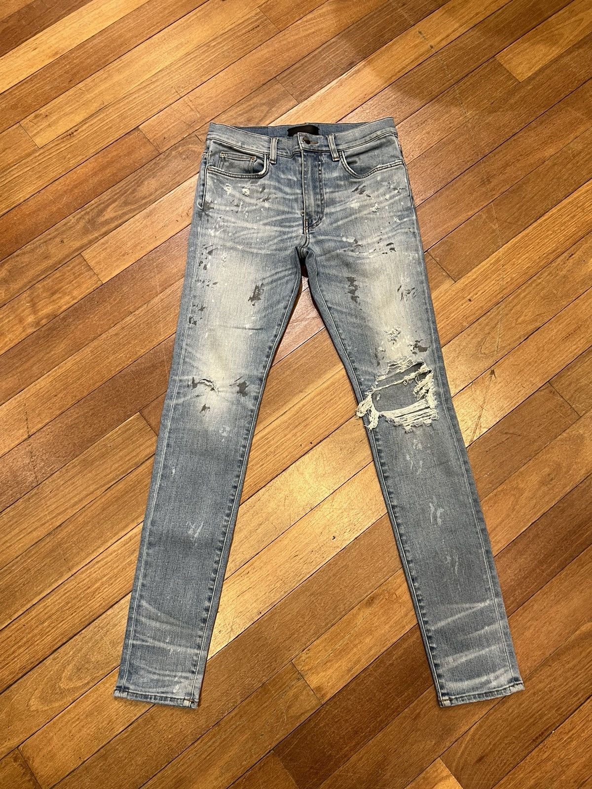 Pre-owned Amiri Distressed Paint Splatter Denim Jeans