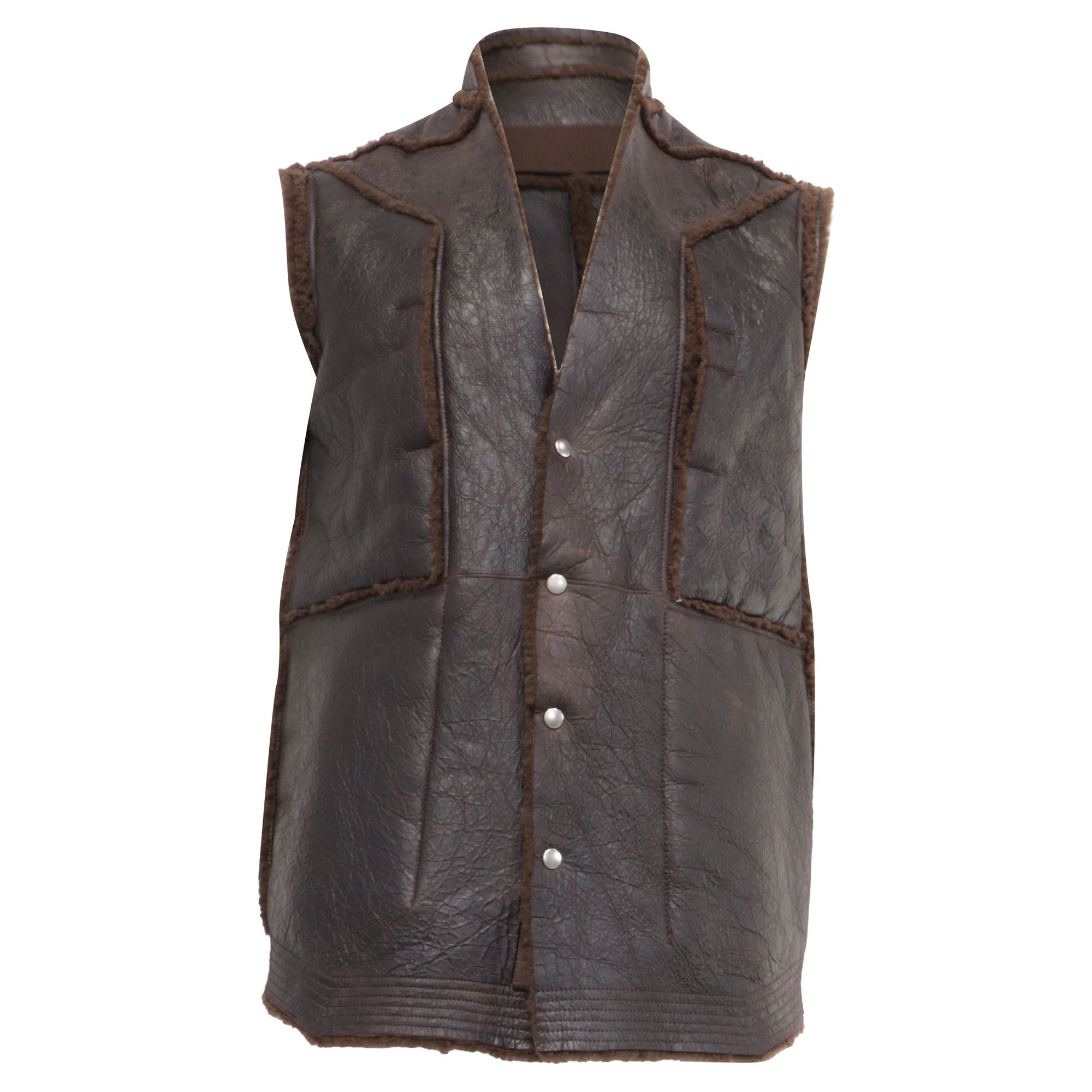 Rick Owens Rick Owens Fogpocket Shearling Vest in Brown Lamb Leather Size US XL / EU 56 / 4 - 1 Thumbnail