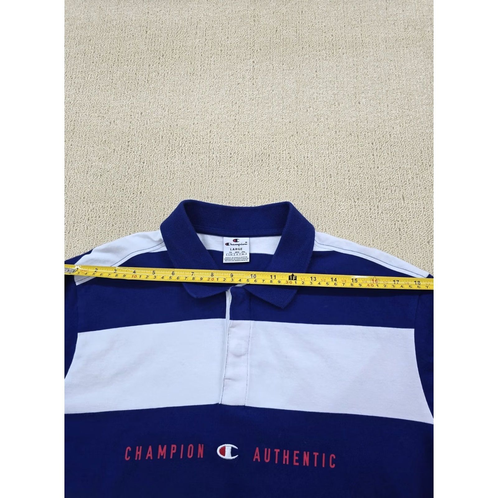 Champion Champion Navy White Striped Polo Shirt Men's L 100% Cotton Size US L / EU 52-54 / 3 - 7 Thumbnail