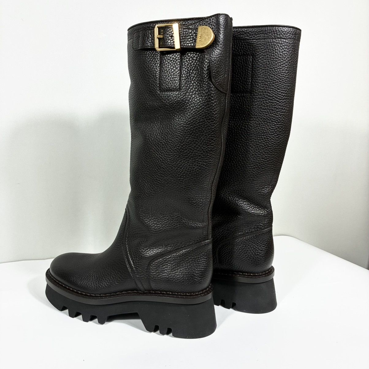 Chloe Chloe Owena Pebbled Leather Knee High Platform Boots 40.5 EU Size US 9.5 / IT 39.5 - 14 Thumbnail