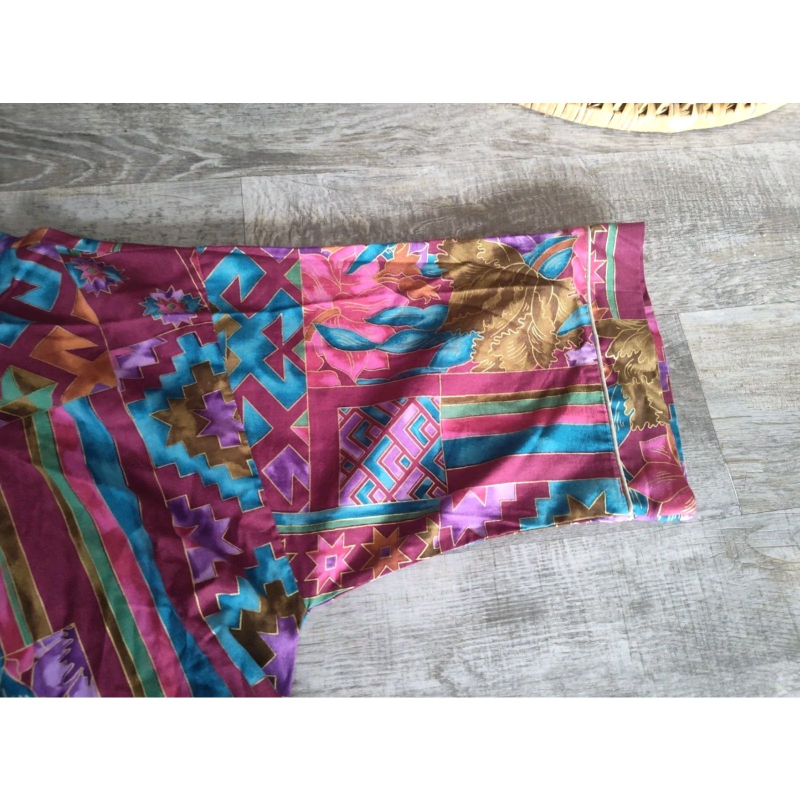 Vintage Vtg Appel Robe 70's Tie Front Floral Geometric Made In USA Sz S Cotton/Polyester Size ONE SIZE - 4 Thumbnail