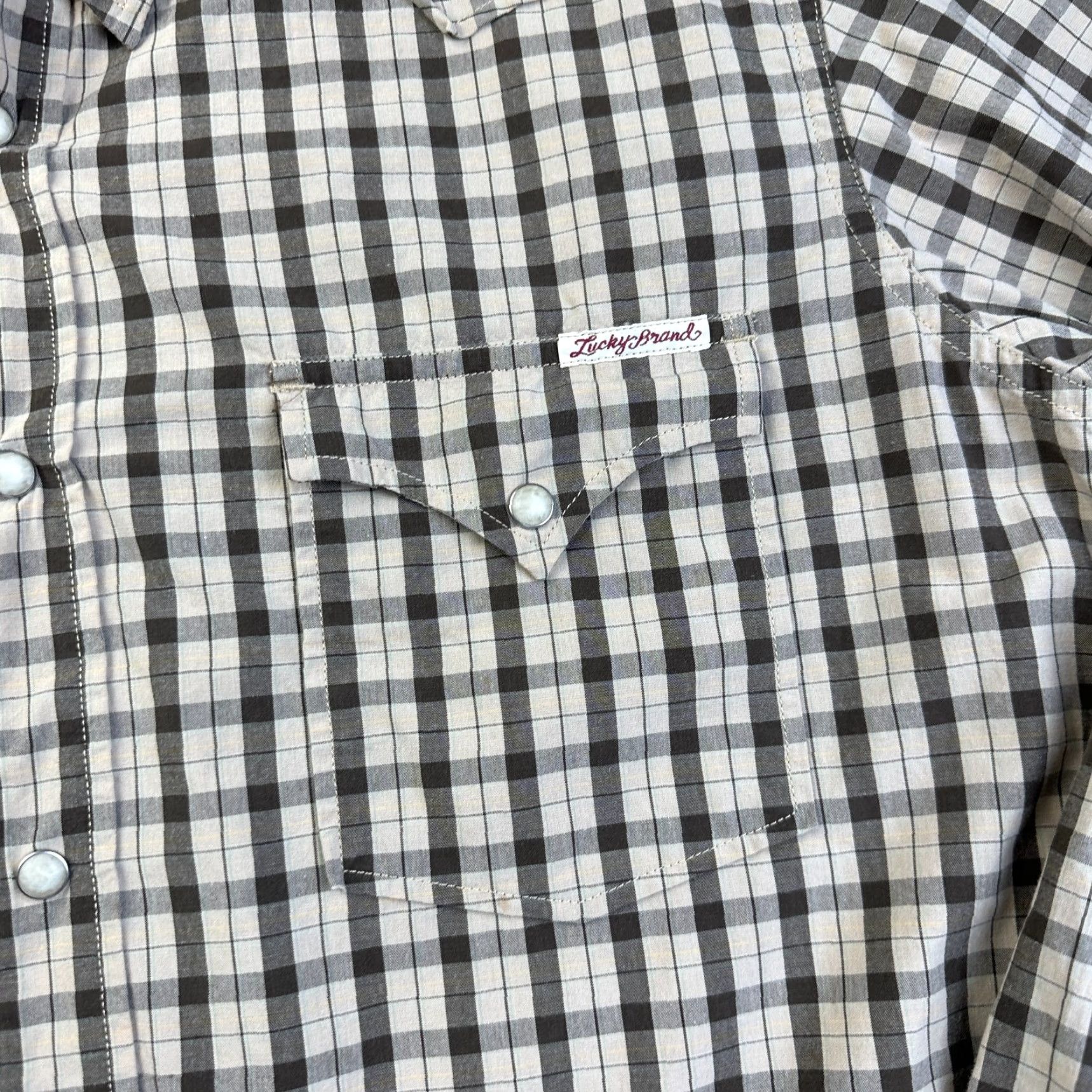 Lucky Brand Lucky Brand Shirt Mens Large Beige Plaid Flannel Button-Up Snap On Western Pockets Size US L / EU 52-54 / 3 - 5 Thumbnail