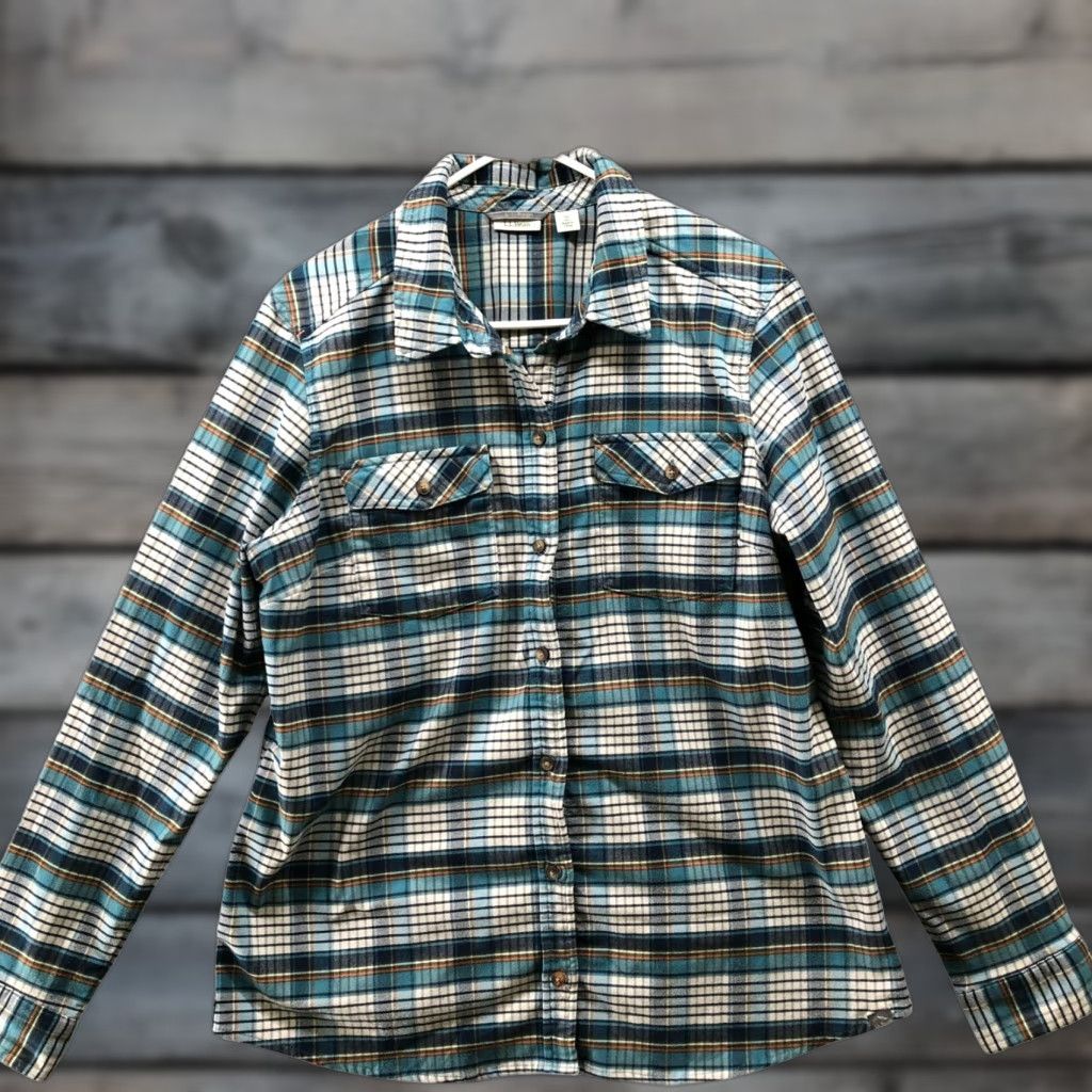 Vintage L.L. Bean Flannel Shirt Womens XL Blue White Plaid Teal Long Sleeve Size XL / US 12-14 / IT 48-50 - 1 Thumbnail