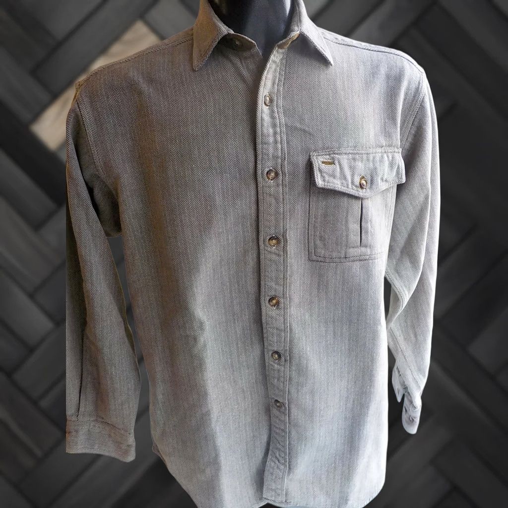 Orvis ORVIS Button Front Shirt Brown Ivory Herringbone Suede Trim Long Sleeve SZ M Mens Size US M / EU 48-50 / 2 - 1 Thumbnail