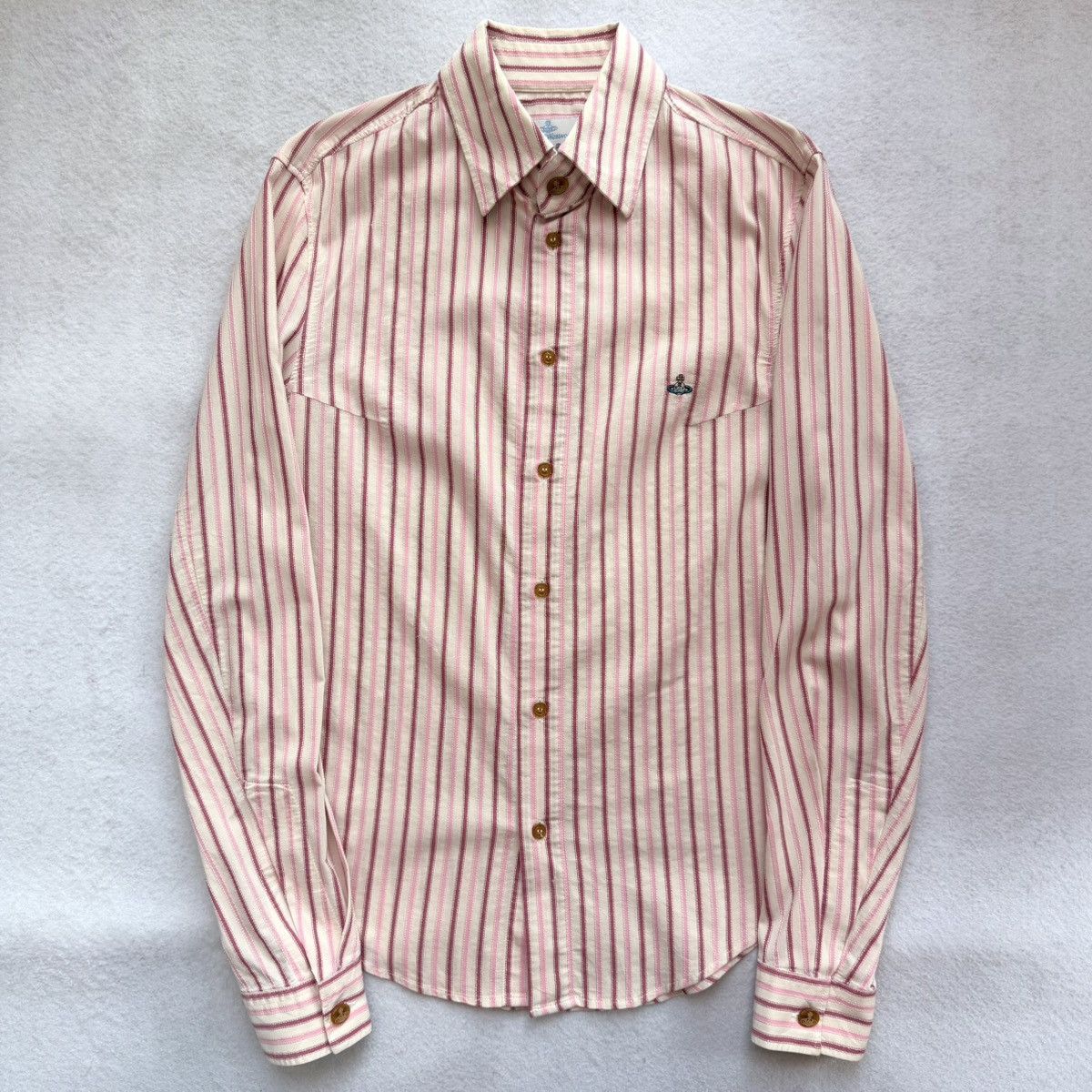 Vivienne Westwood 2000s Vivienne Westwood Man Pink Pinstripe Orb Shirt Size US L / EU 52-54 / 3 - 1 Thumbnail