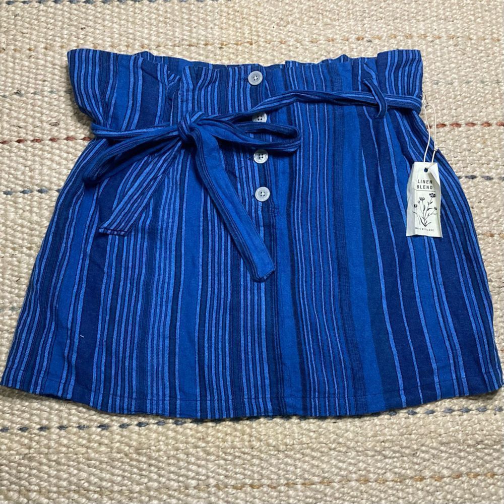 Indigo Indigo Rein, Linen Blend Striped Mini Skirt, Belted Tie, Jun Size 36" / US 14 / IT 50 - 1 Thumbnail