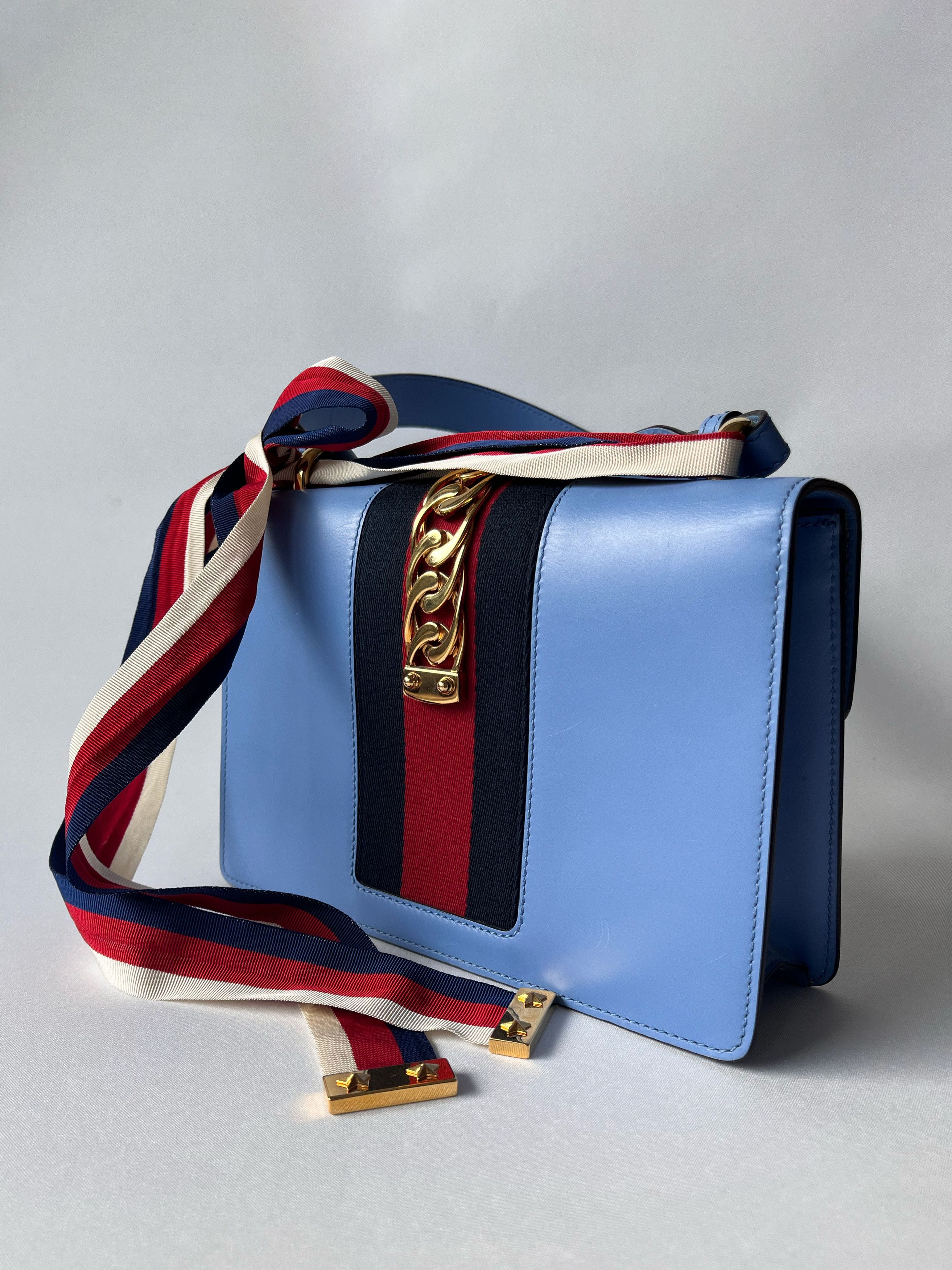 Gucci Gucci Blue Leather Small Sylvie Chain Shoulder Bag Size ONE SIZE - 7 Thumbnail