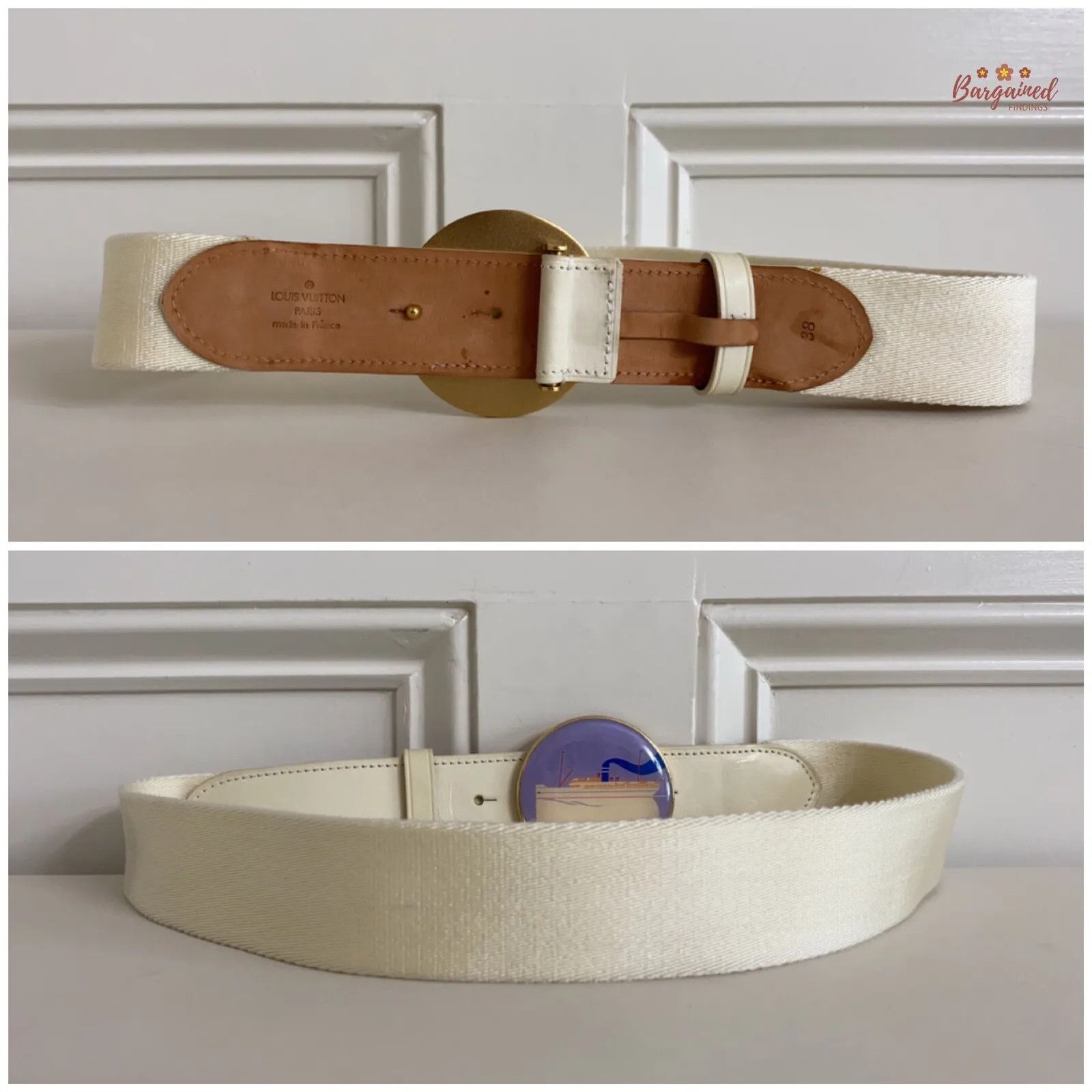 Louis Vuitton Louis Vuitton Cream Canvas Leather Boat Cruise Buckle Belt Size 34 - 6 Thumbnail