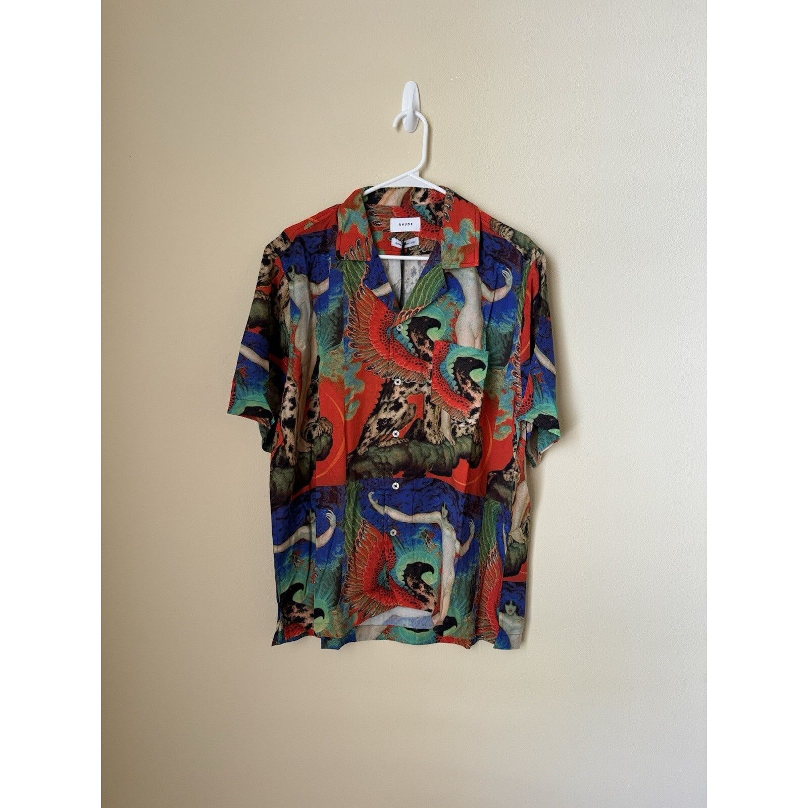 Rhude New Dragon Print Button Up Shirt Viscose Multicolor La