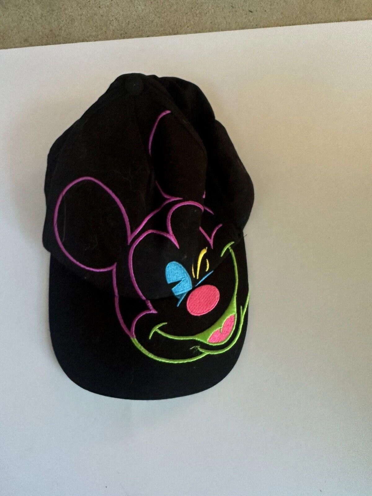 Disney Disney Mickey Mouse Face Black Neon Snapback Baseball Hat Size ONE SIZE - 1 Thumbnail