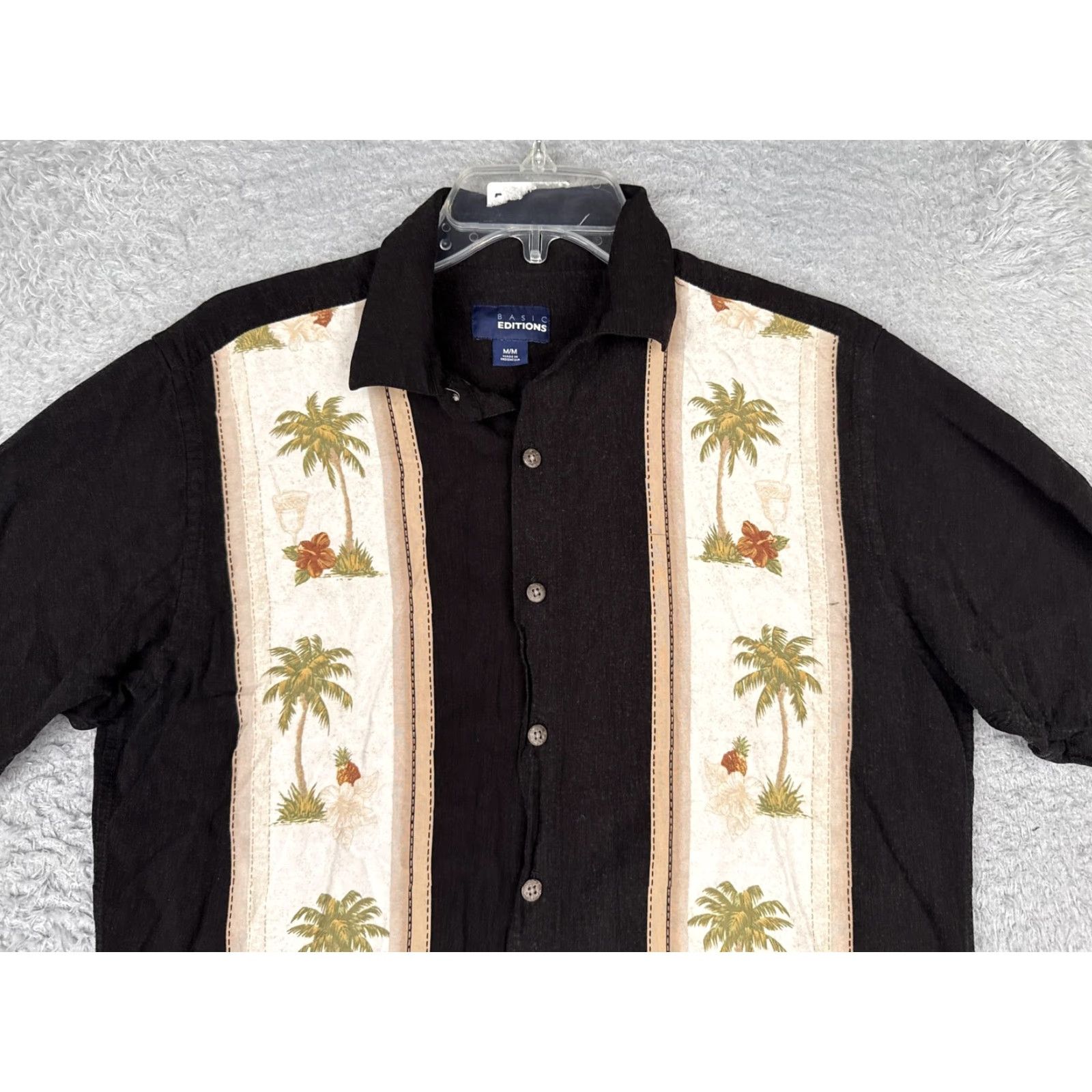Basic Editions VINTAGE Basic Editions Shirt Mens M Black Hawaiian Short Sleeve Button Up Tropical Size US M / EU 48-50 / 2 - 4 Thumbnail