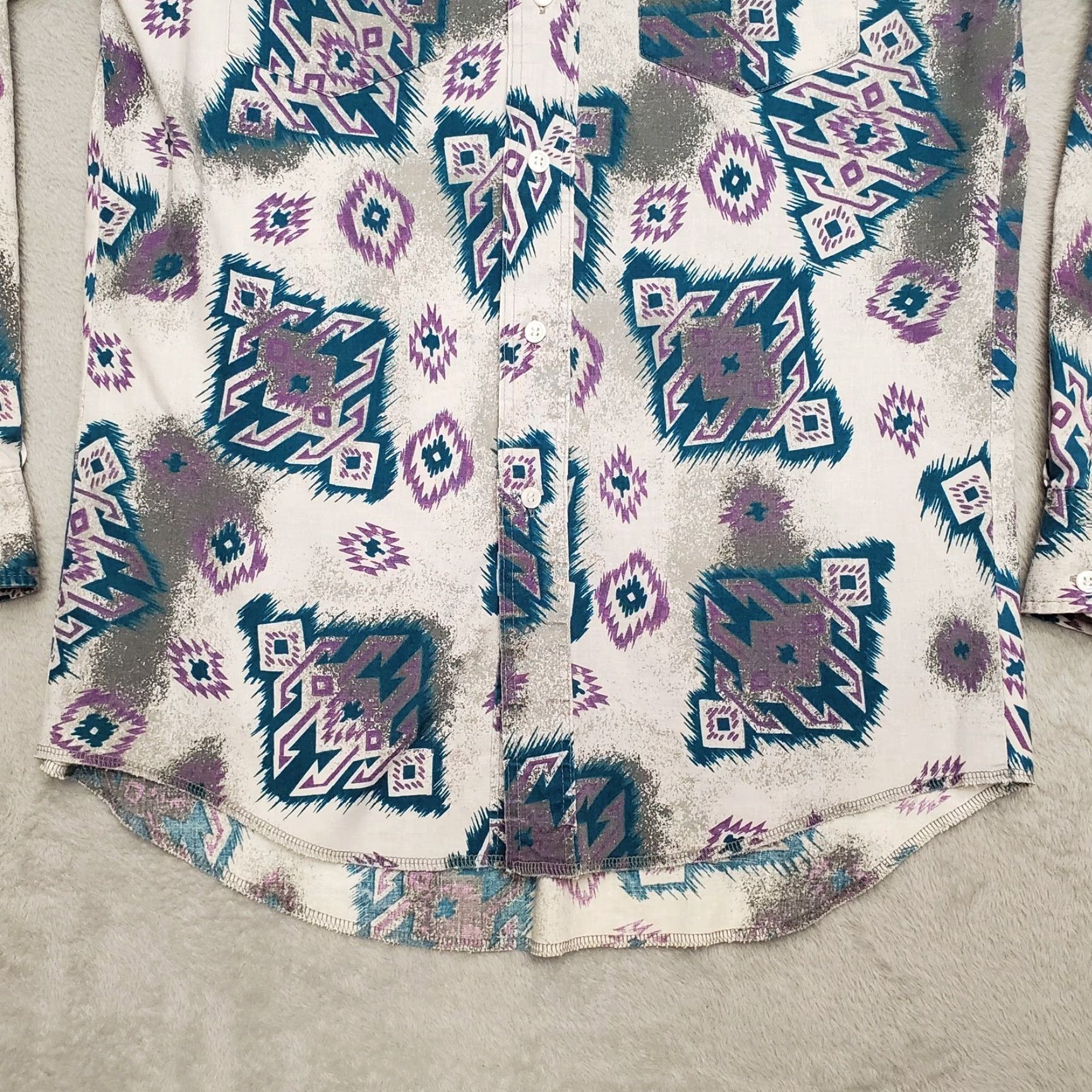 Wrangler Wrangler Shirt Mens Blue Aztec Western Cowboy Cut X Long Tails Yoke Top VINTAGE Western Shirt Mens Blue Aztec Geometric Cowboys Event Cowboy Mens Size US M / EU 48-50 / 2 - 2 Thumbnail