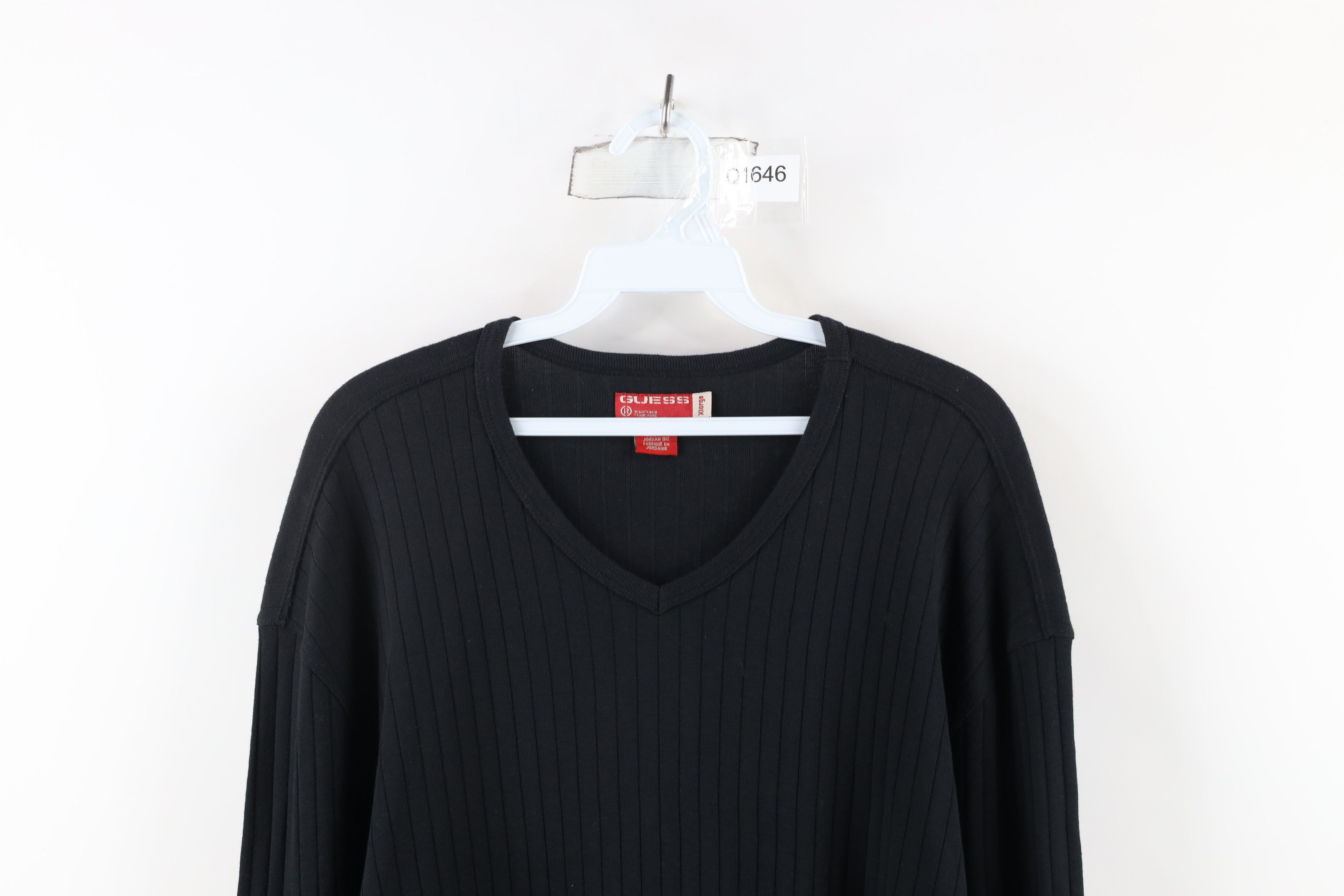 Guess × Vintage Vintage 90s Guess Ribbed Knit Long Sleeve V-Neck T-Shirt Size US XL / EU 56 / 4 - 2 Thumbnail