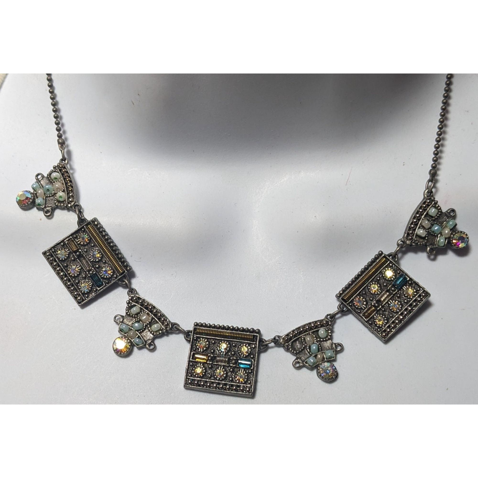 Other Vintage Art Deco Silver Tone Rhinestone Beaded Necklace Size ONE SIZE - 7 Thumbnail