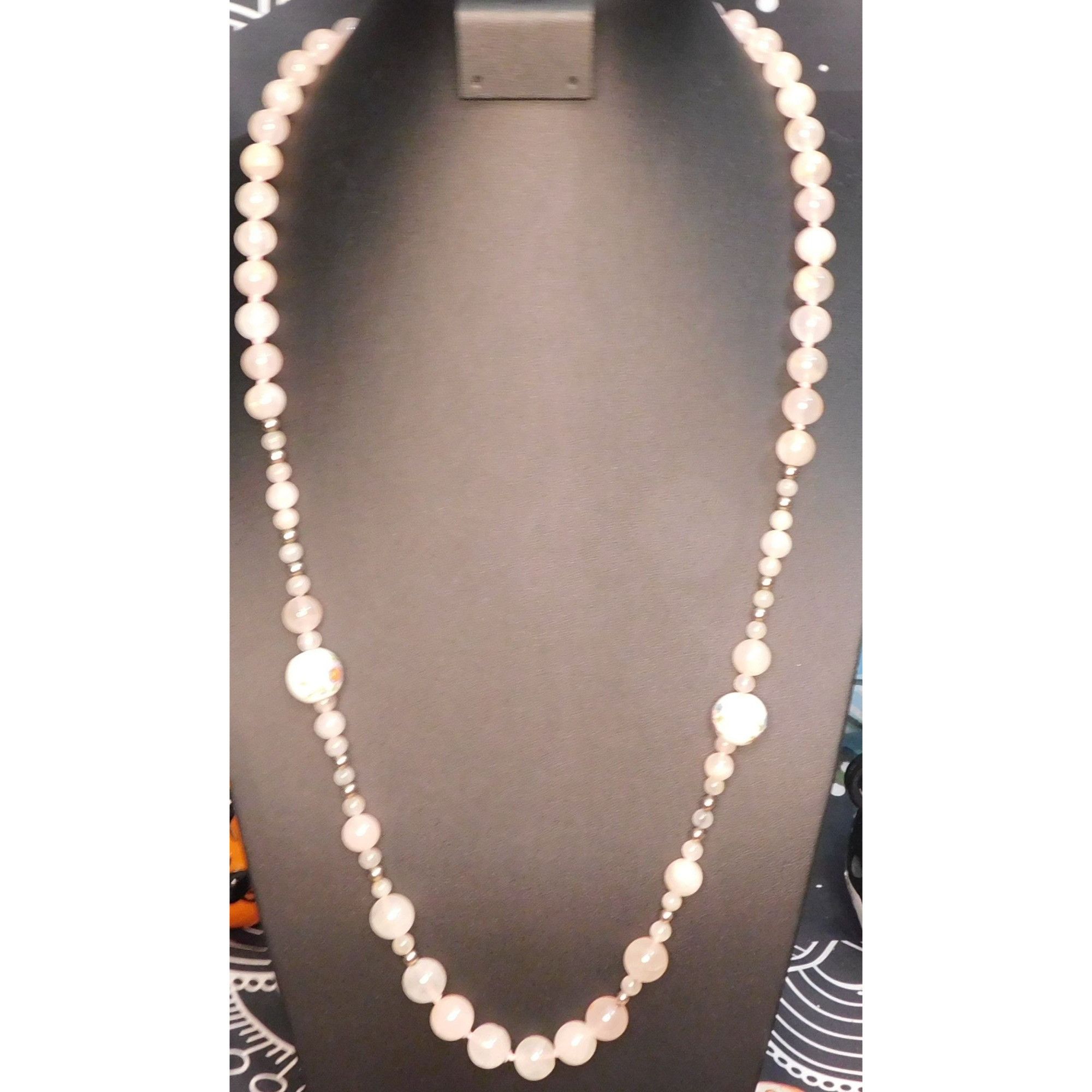 Other Vintage Coquette Floral Rose Quartz Beaded Necklace With Cer Size ONE SIZE - 5 Thumbnail