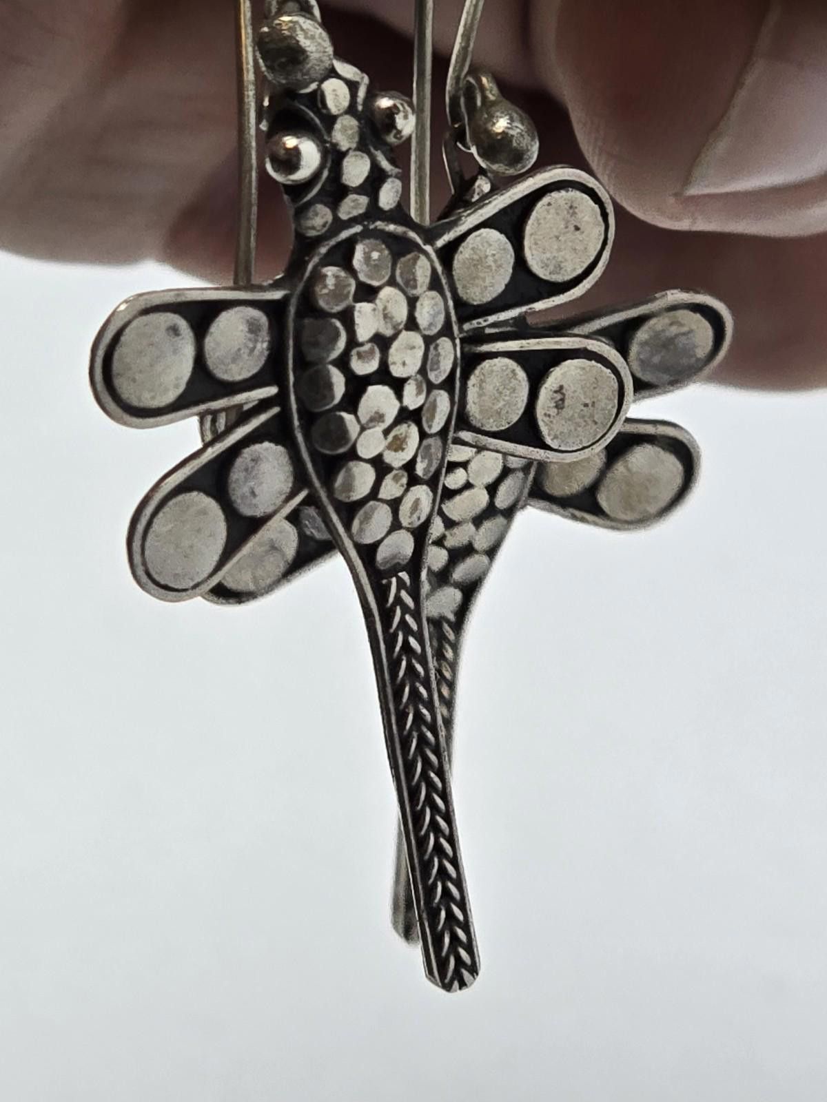 Dragonfly Vintage Sterling Silver Handmade Dragonfly Dangle Earrings Size ONE SIZE - 7 Thumbnail