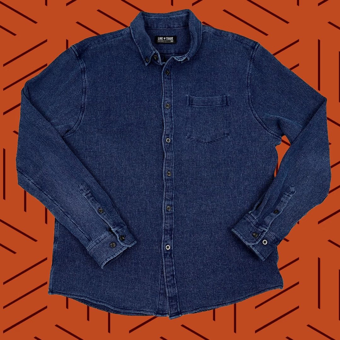 Vintage Line of Trade Frank Shirt Mens L Blue Waffle Knit Rugged Button Up Casual Preppy Shirt Size US L / EU 52-54 / 3 - 1 Thumbnail