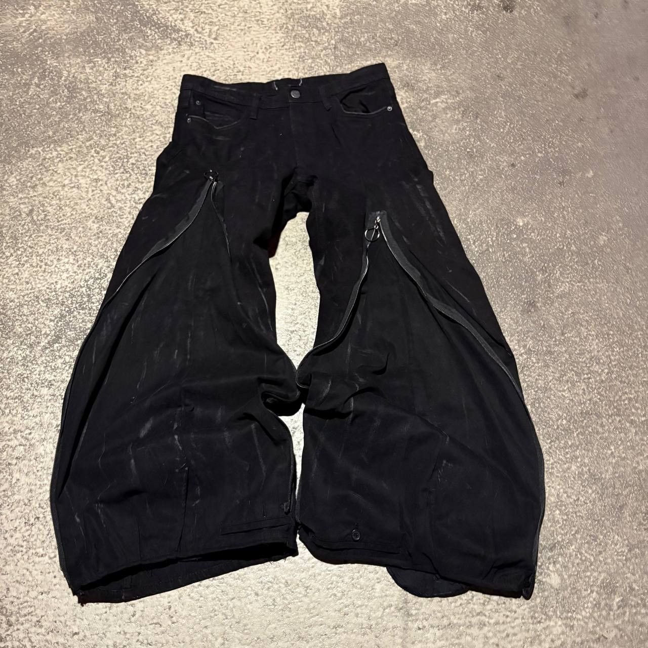 Japanese Brand Custom Black Baggy Distressed Jeans Painted Wide Leg Size US 31 - 5 Thumbnail