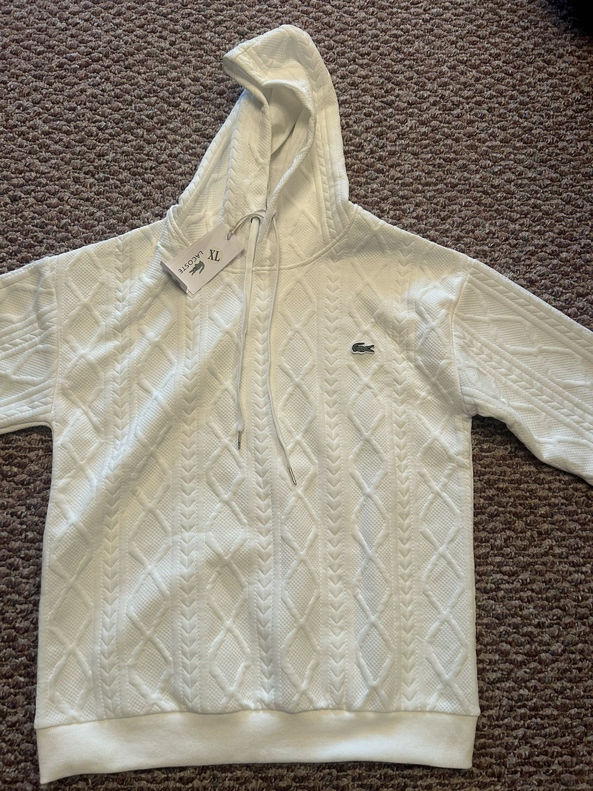 image of Lacoste Cable Knit Sweater in White, Men's (Size XL)