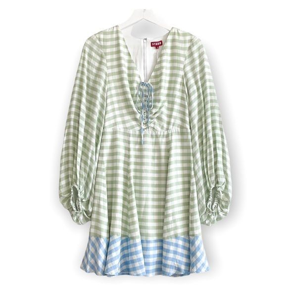 Staud STAUD Olivier Gingham Mini Dress Green Blue Size 2 NWT Size XS / US 0-2 / IT 36-38 - 1 Thumbnail