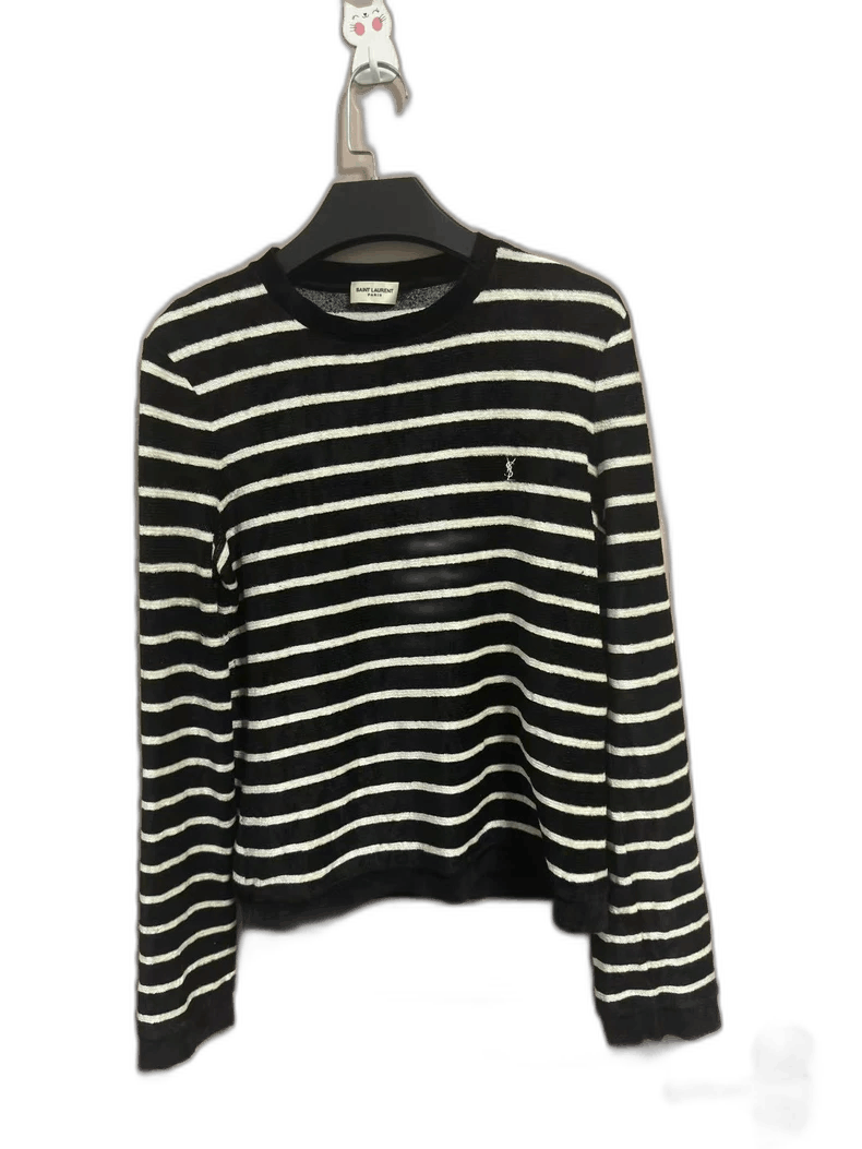 Saint Laurent Paris Black and White Striped Long Sleeve Top-2507 Size XL / US 12-14 / IT 48-50 - 6 Thumbnail