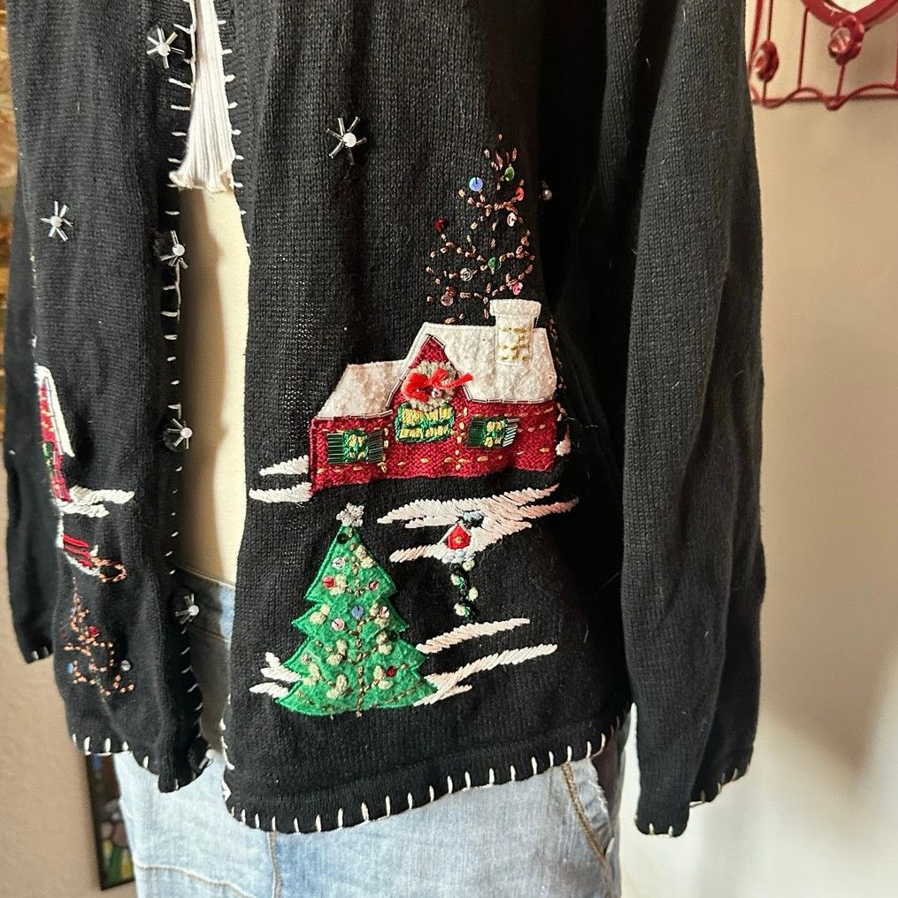 Other sarah bentley christmas embroidered knit cardigan sweater Size L / US 10 / IT 46 - 3 Thumbnail