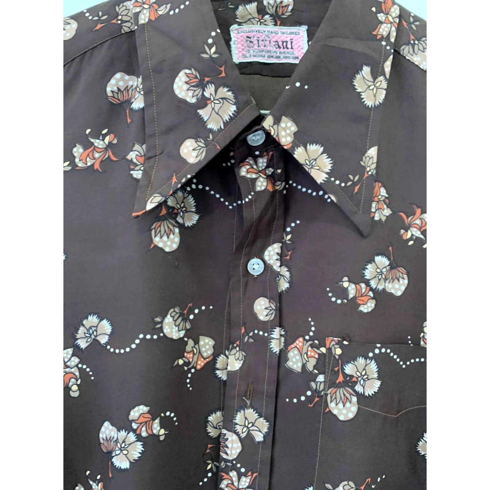 Vintage VINTAGE Sitlani Kowloon Hong Kong Hand Tailored Floral Brown Shirt Men’s M XS? 43" Chest Long Sleeve Button-Up Mens Size US M / EU 48-50 / 2 - 7 Thumbnail