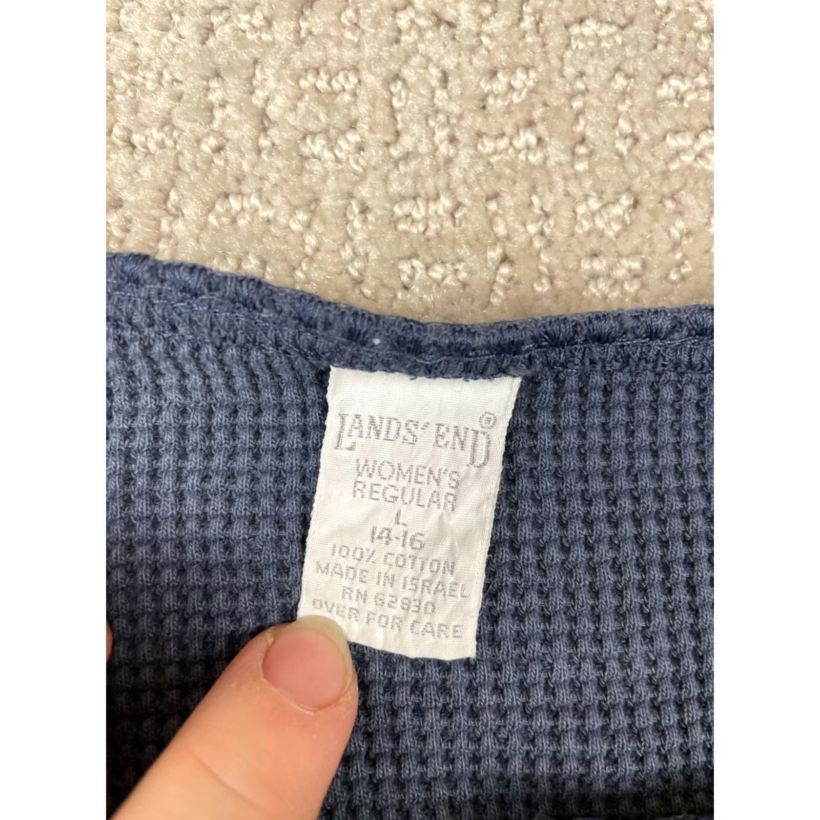 Lands' End VINTAGE Lands' End Thermal Shirt Women L Blue 1 Button Henley Waffle Knit 80s Size L / US 10 / IT 46 - 7 Thumbnail