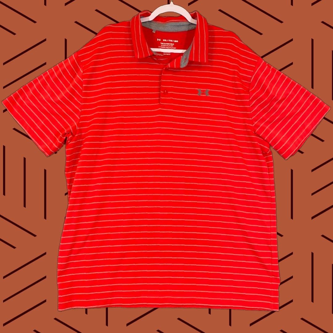 Under Armour Under Armour Polo Shirt Mens 2XL Red Striped Playoff Performance Golf Sport Size US XXL / EU 58 / 5 - 1 Thumbnail