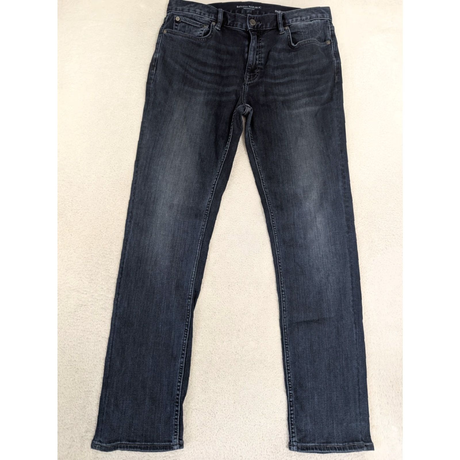 Banana Republic Banana Republic The Traveler Slim Jeans Men 33x32 Blue Denim Stretch Slim Straight 5-Pocket Logo Zipper Button Regular Rise Mid Vintage No Size US 33 - 5 Thumbnail