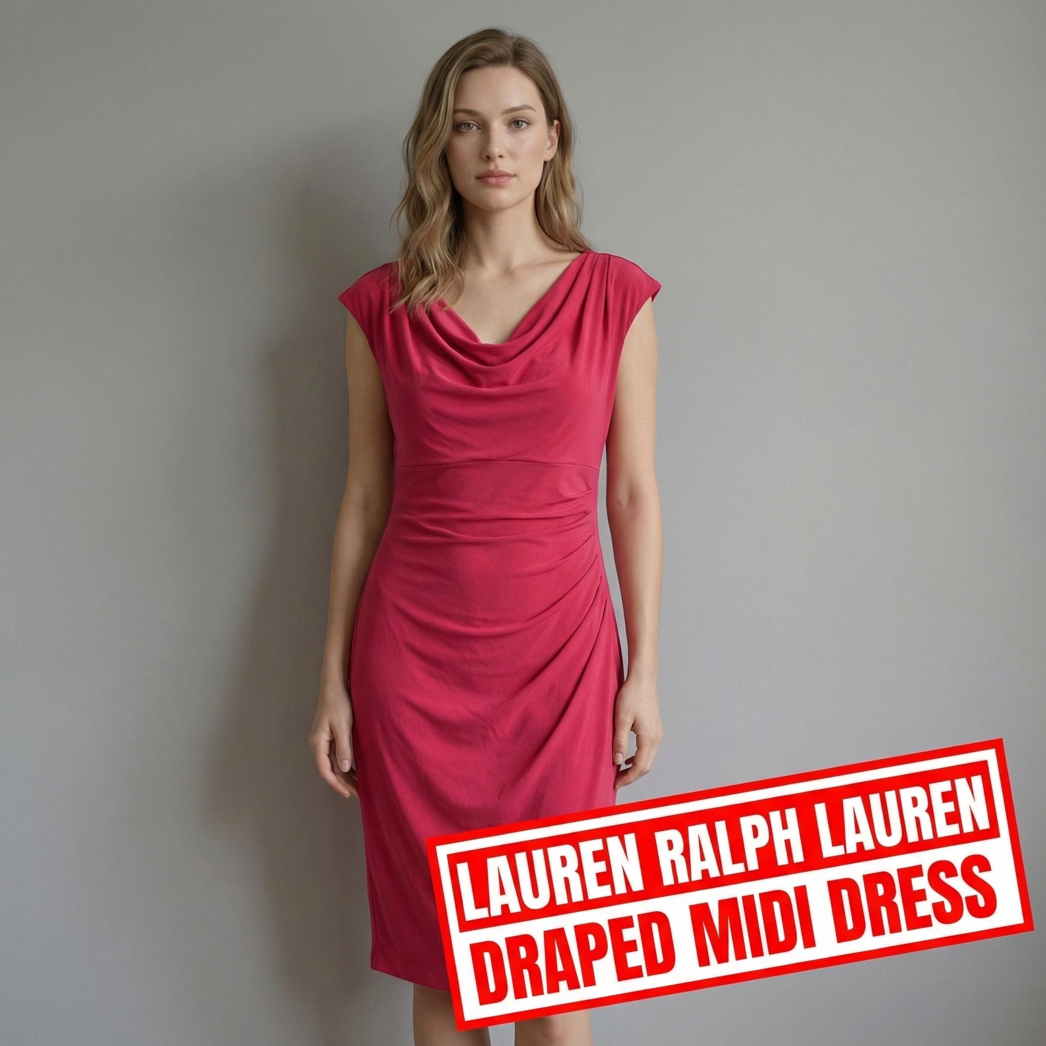 Lauren Ralph Lauren Vintage Lauren Ralph Lauren Red Draped Midi Dress | Size M Size M / US 6-8 / IT 42-44 - 1 Thumbnail