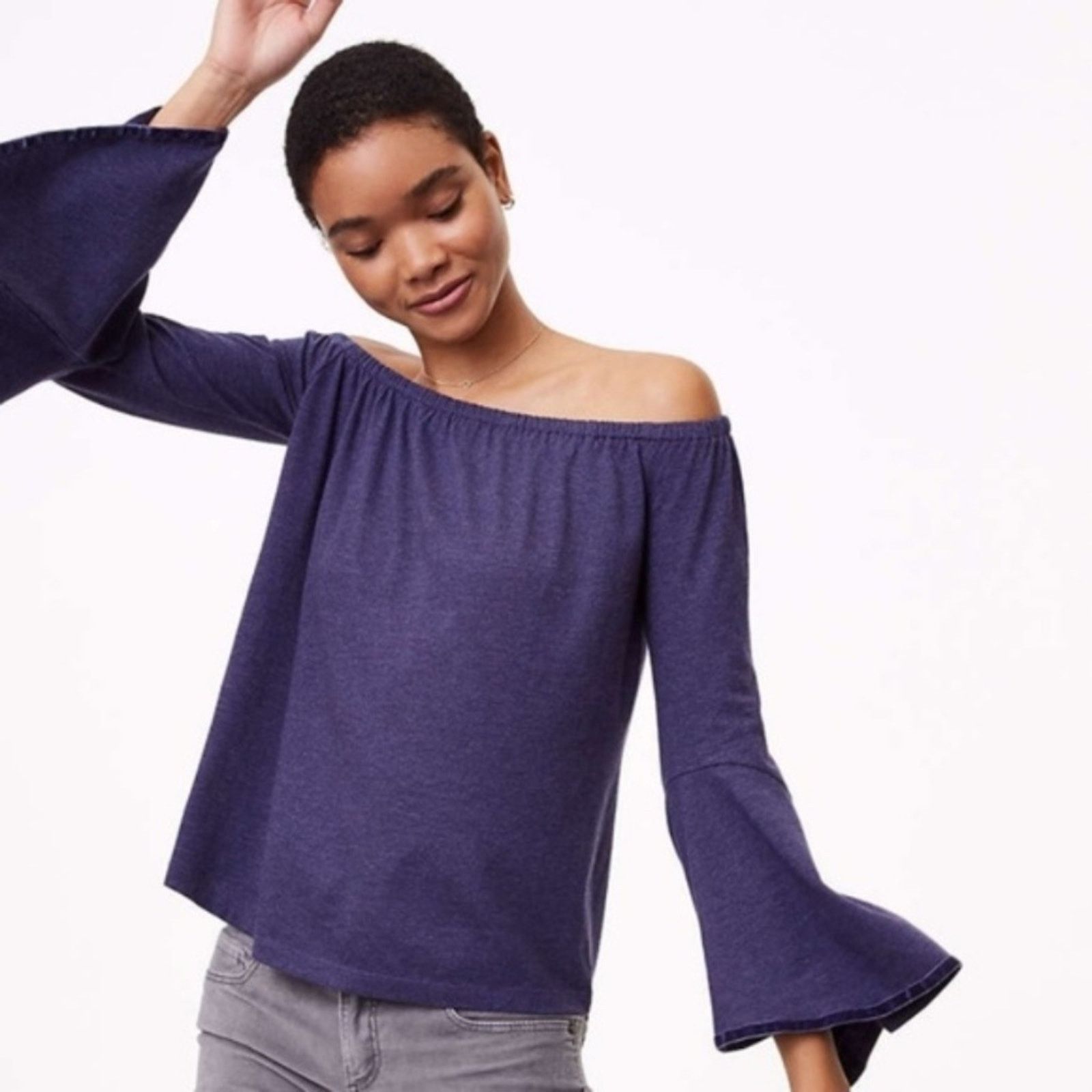 Loft LOFT Velvet Trim Off Shoulder Bell Sleeve Top Size S / US 4 / IT 40 - 1 Thumbnail