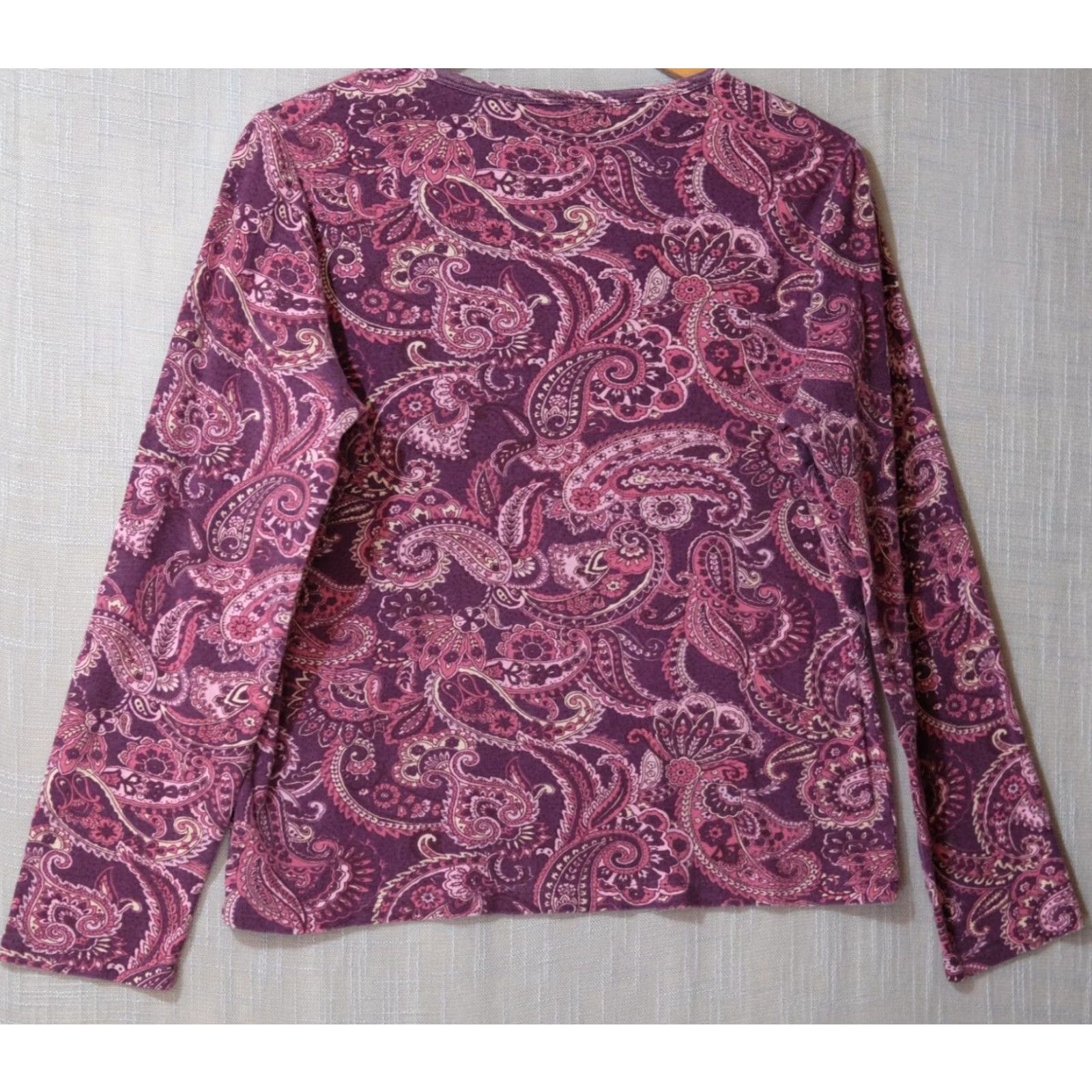 Vintage St. John's Bay Shirt Womens L Wine Floral Pullover Stretch Long Sleeve Tee Regular Casual 100% Cotton Vintage No Size L / US 10 / IT 46 - 5 Thumbnail