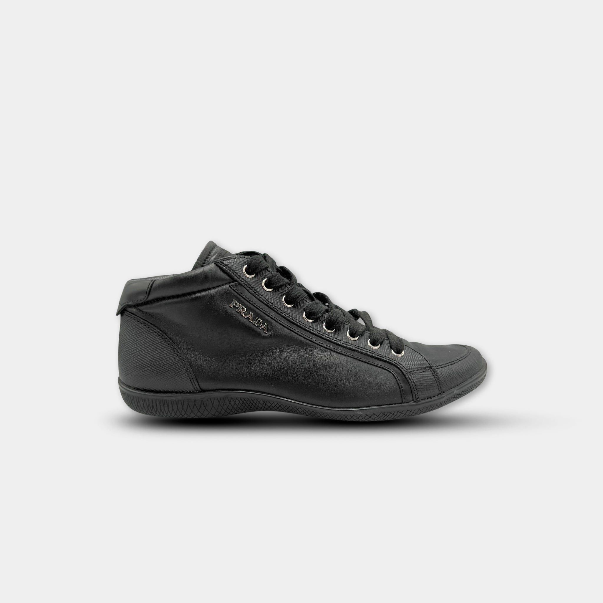 Prada Prada 2000s Black Leather Mid-Height Sneakers Size US 6 / IT 36 - 1 Thumbnail